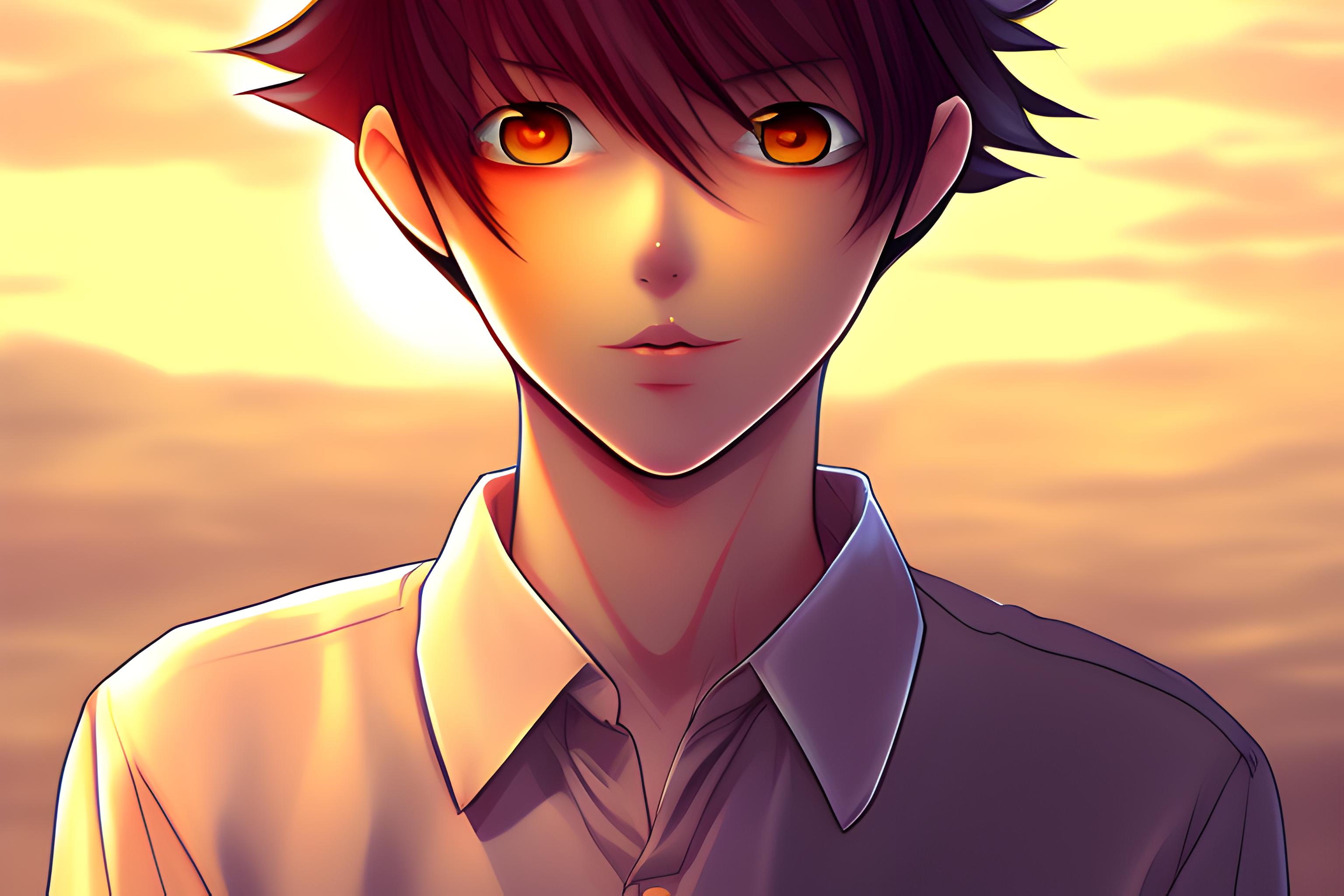 Anime boy sunset