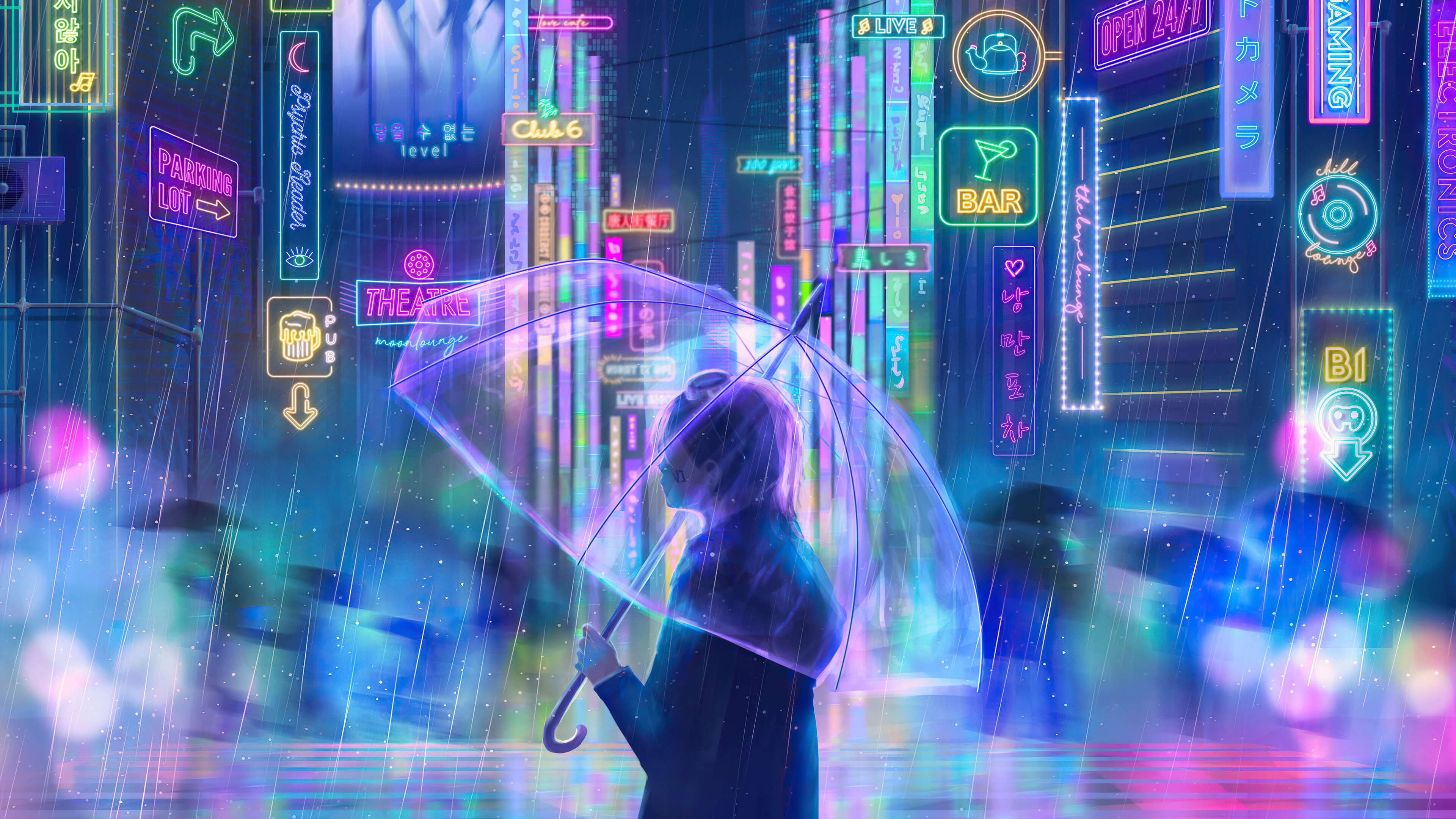 Rain in the neon city [3840x2160], r