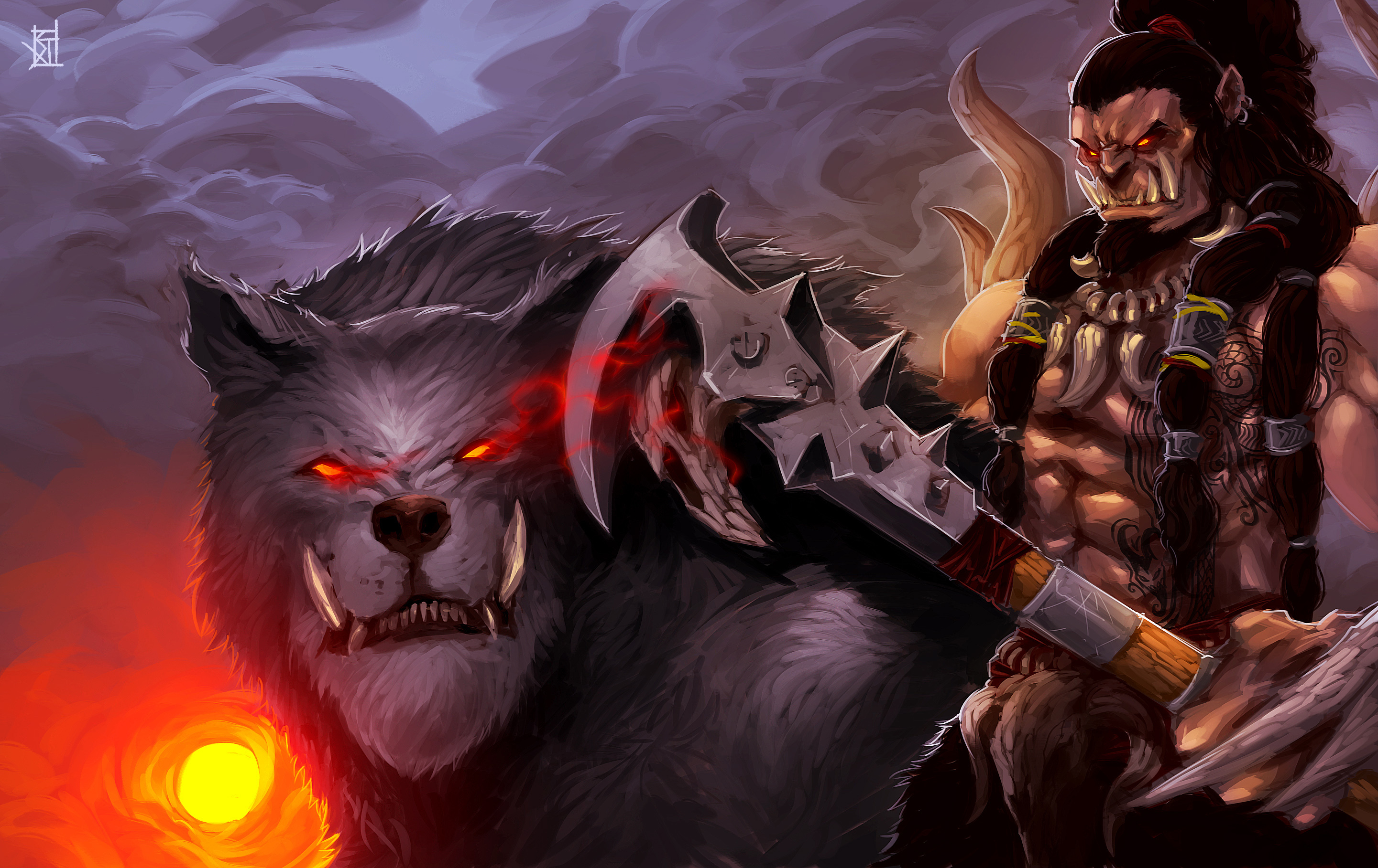 Axe Orc Warcraft Warrior Wolf Wallpaper