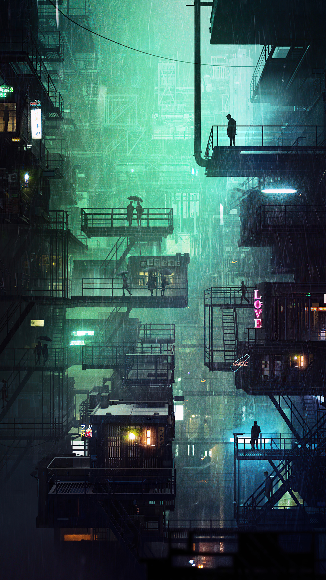 City Neon Rain 4k iPhone 7, 6s