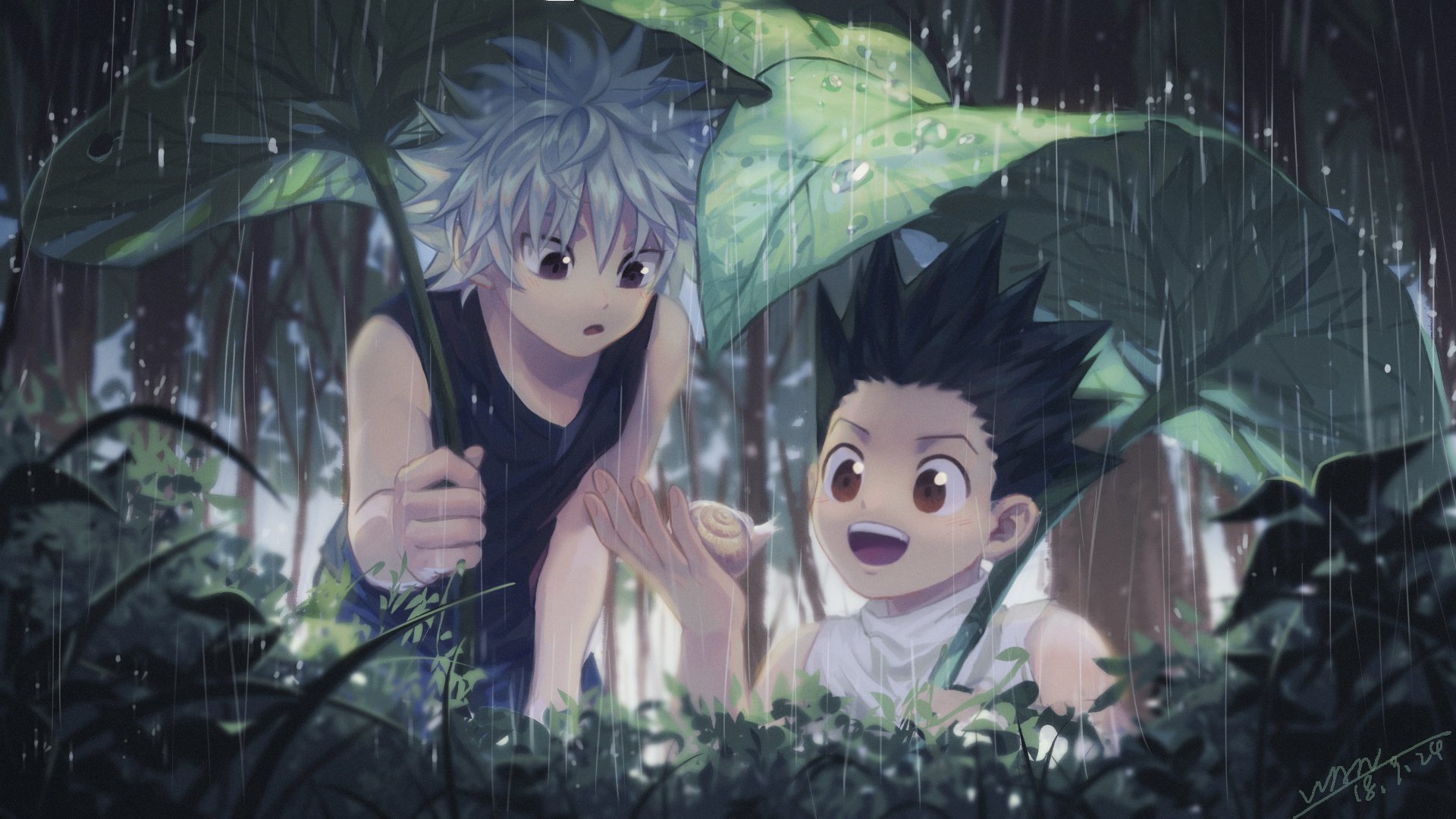 Hunter x Hunter HD Wallpaper: Gon & Killua's Rainy Day Adventure