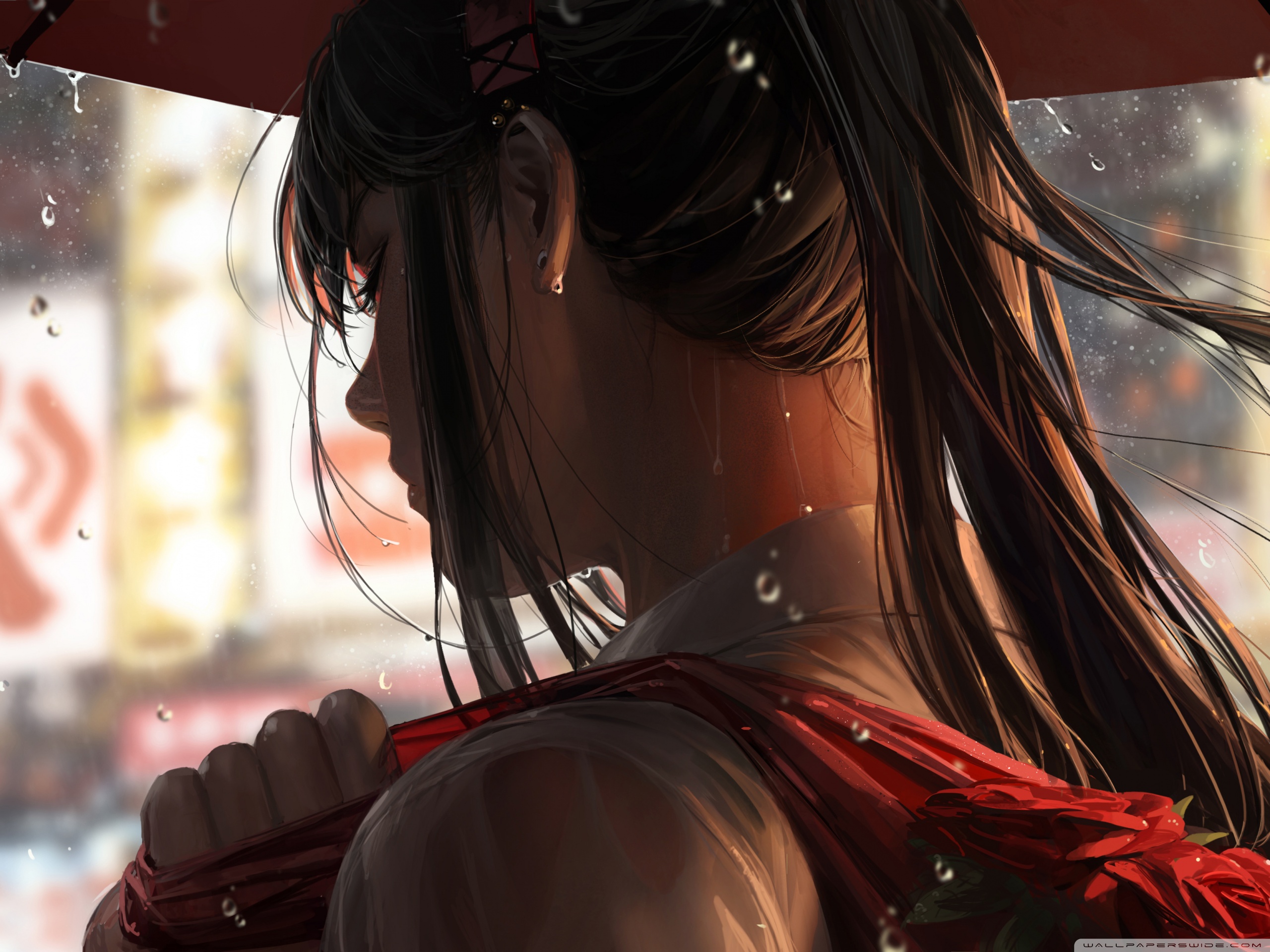 Through The Rain Anime Girl Walk Ultra