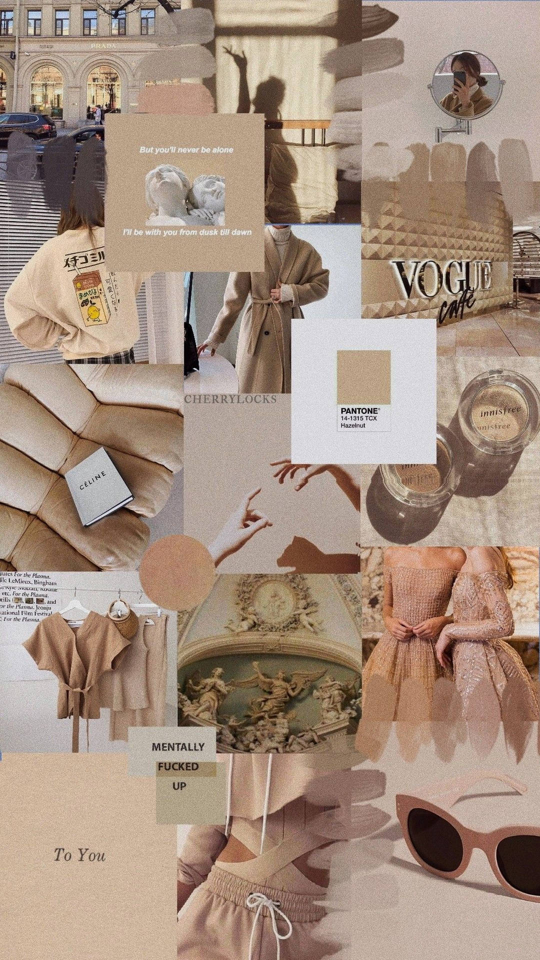 Beige Vogue Collage iPhone Wallpaper