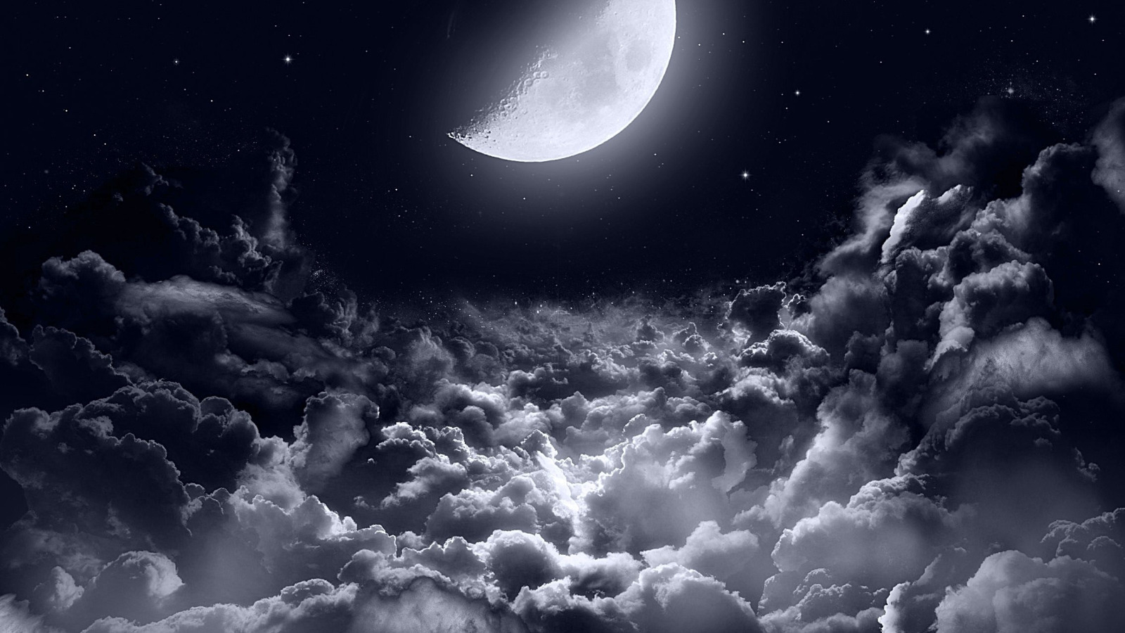 wallpaper dark, moon, clouds, stars