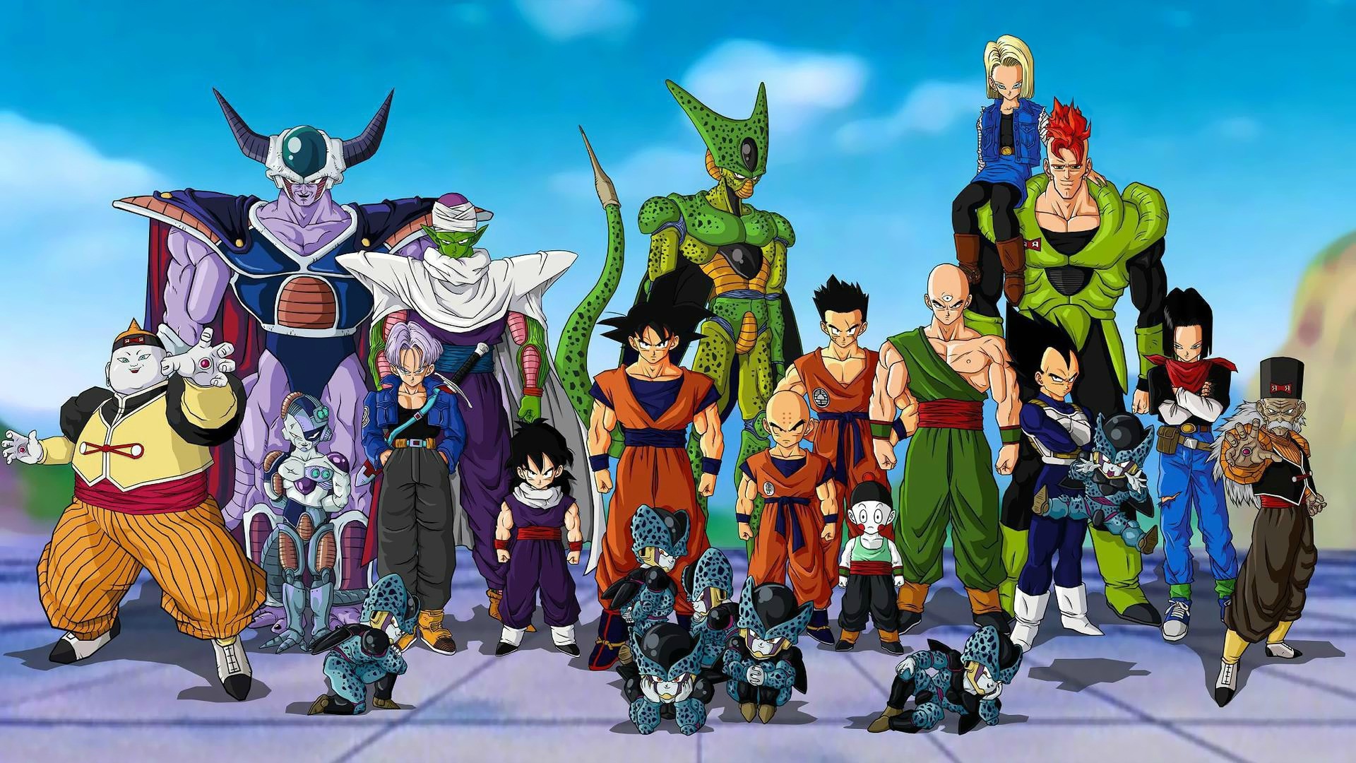 Dr. Gero, Chiaotzu, Gohan, Cell