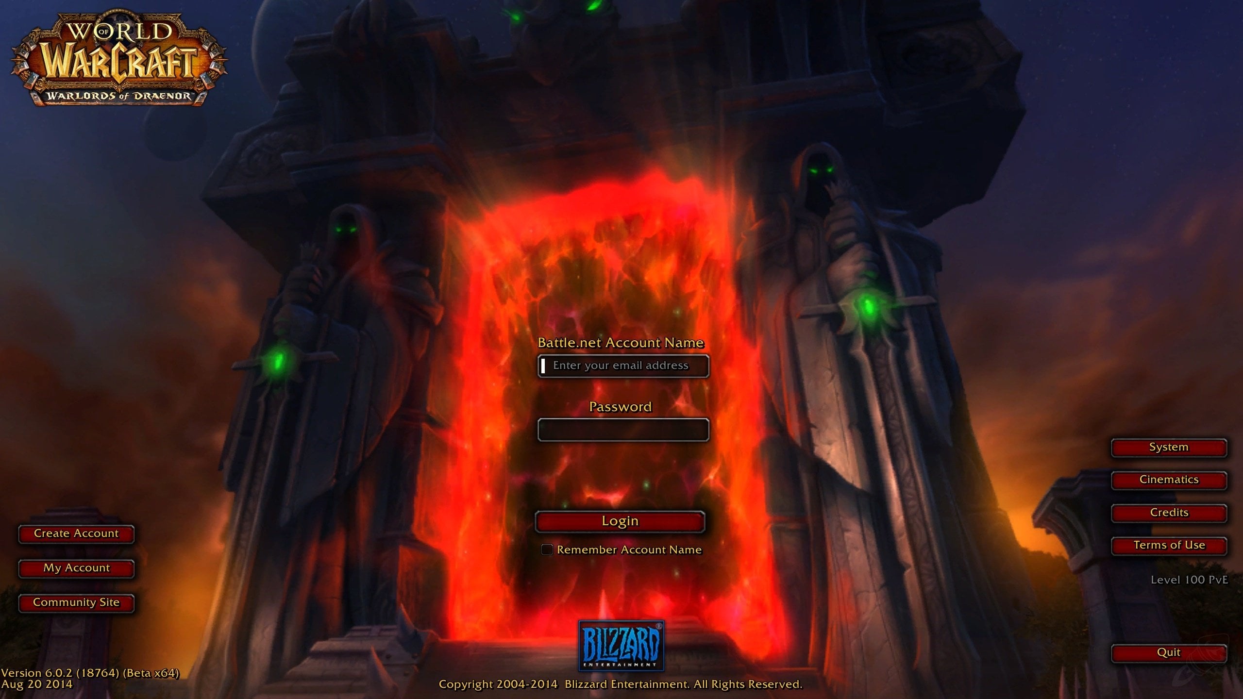 Login Screen for Warlords of Draenor