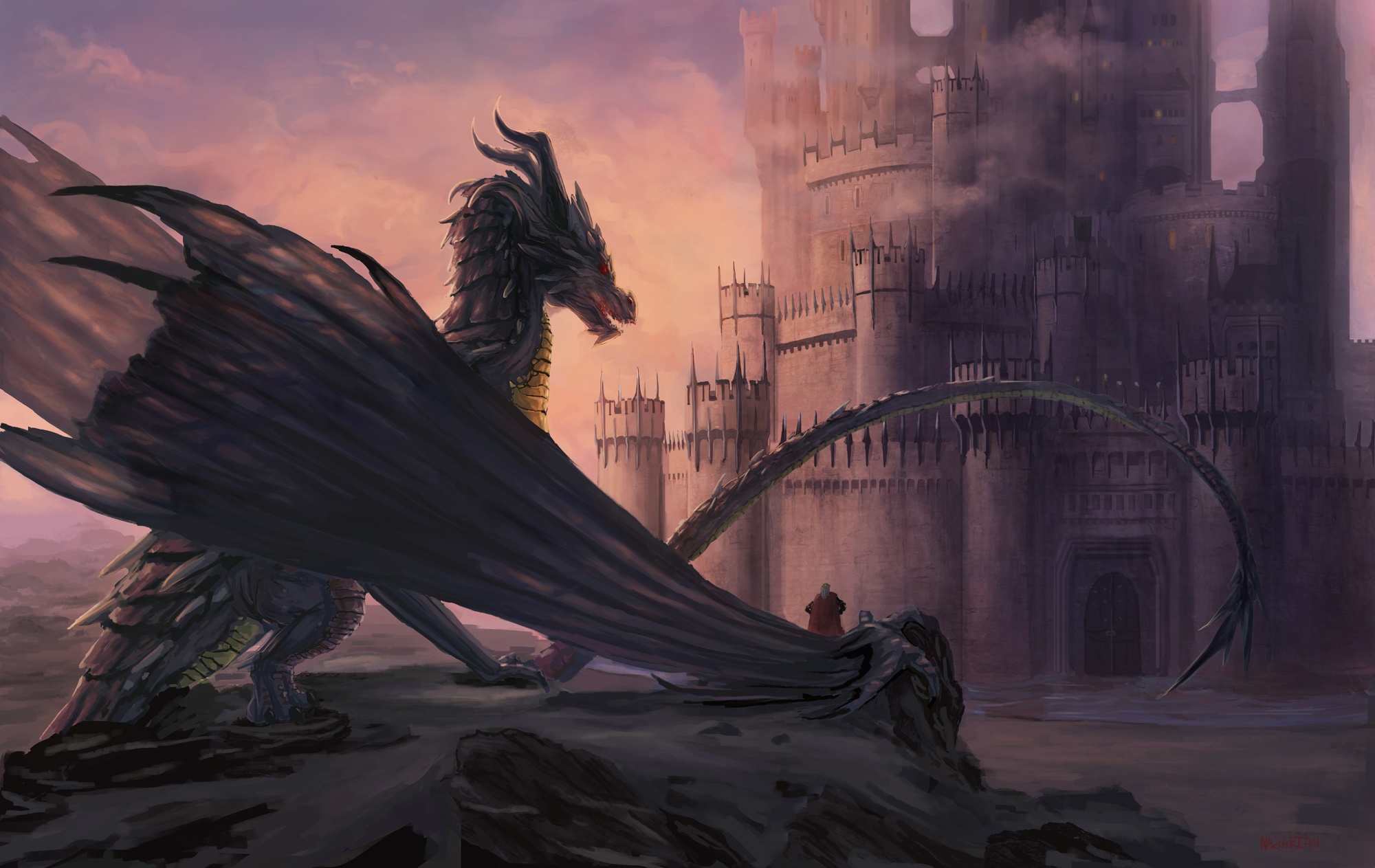 Wallpaper castle, fiction, dragon