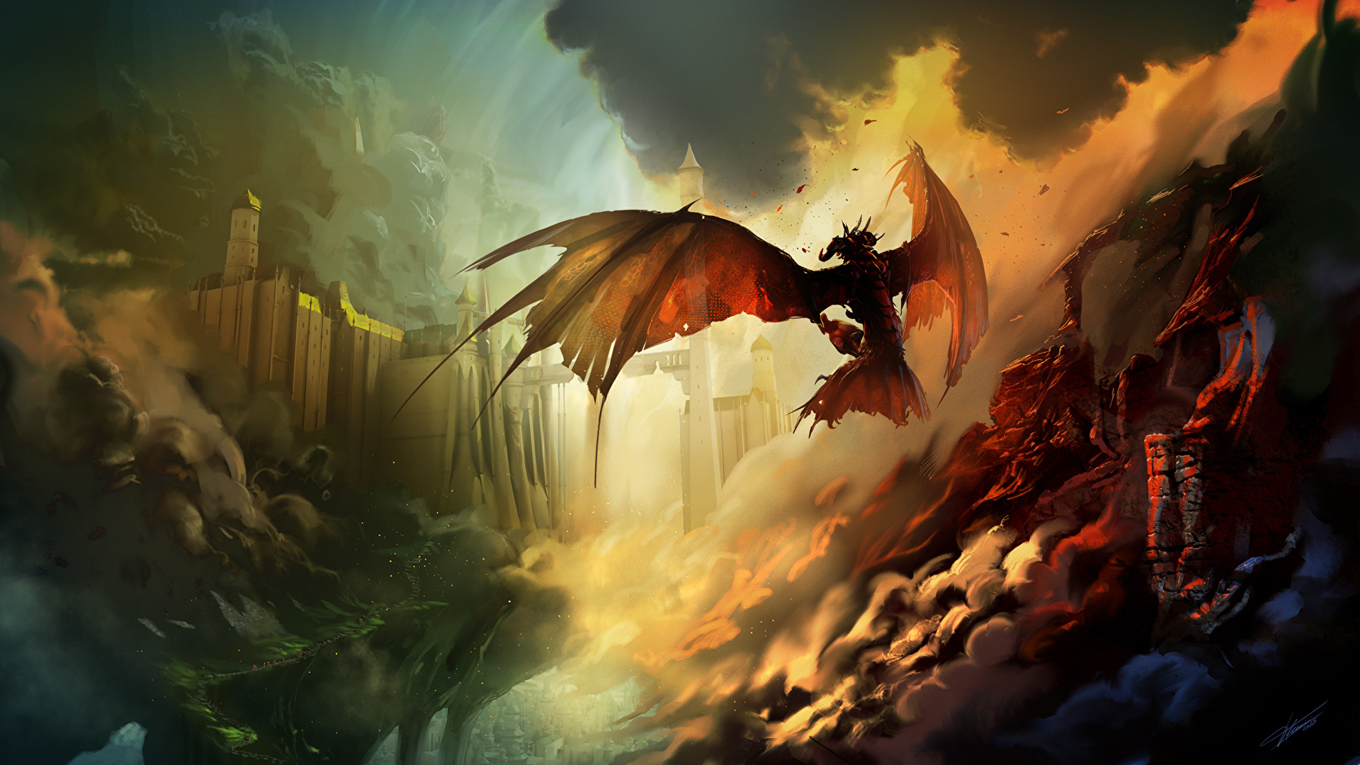 Desktop Wallpaper dragon Wings castle