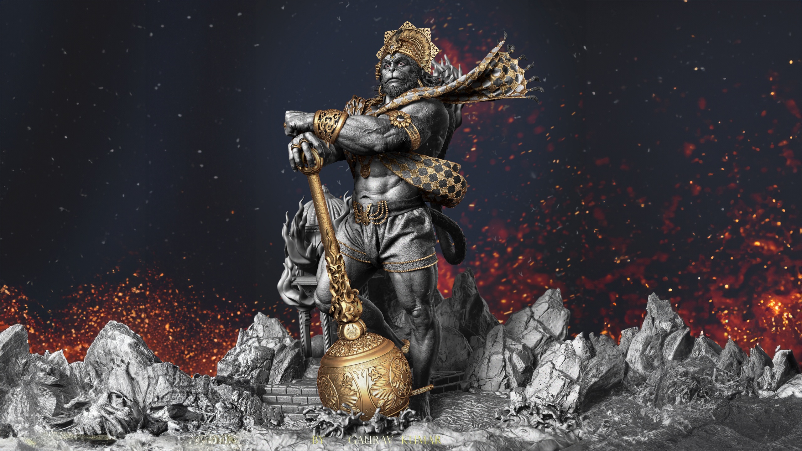 Lord Hanuman Wallpaper 4K, Digital Art