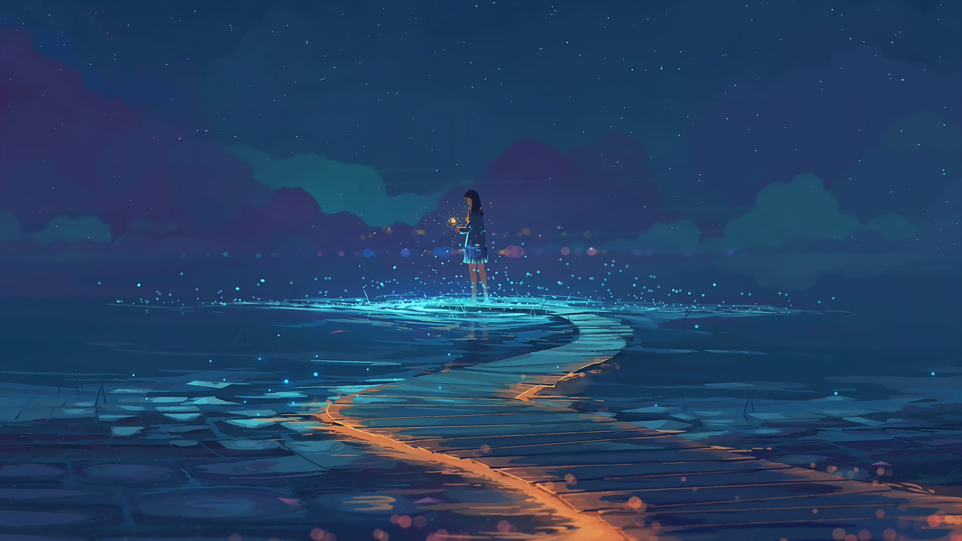Enchanted Night Journey: Anime Girl HD Wallpaper