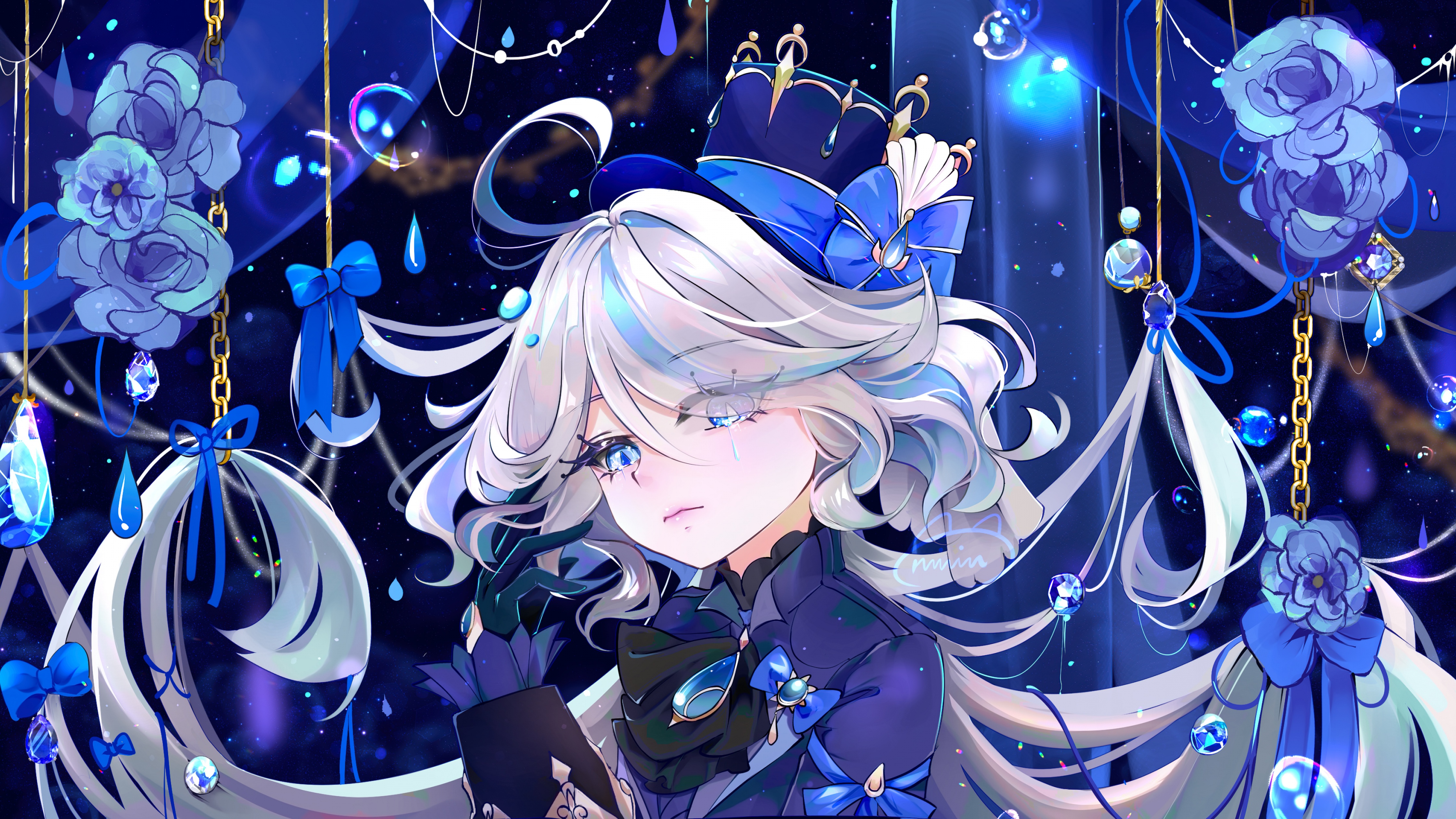 Furina Wallpaper 4K, Blue aesthetic