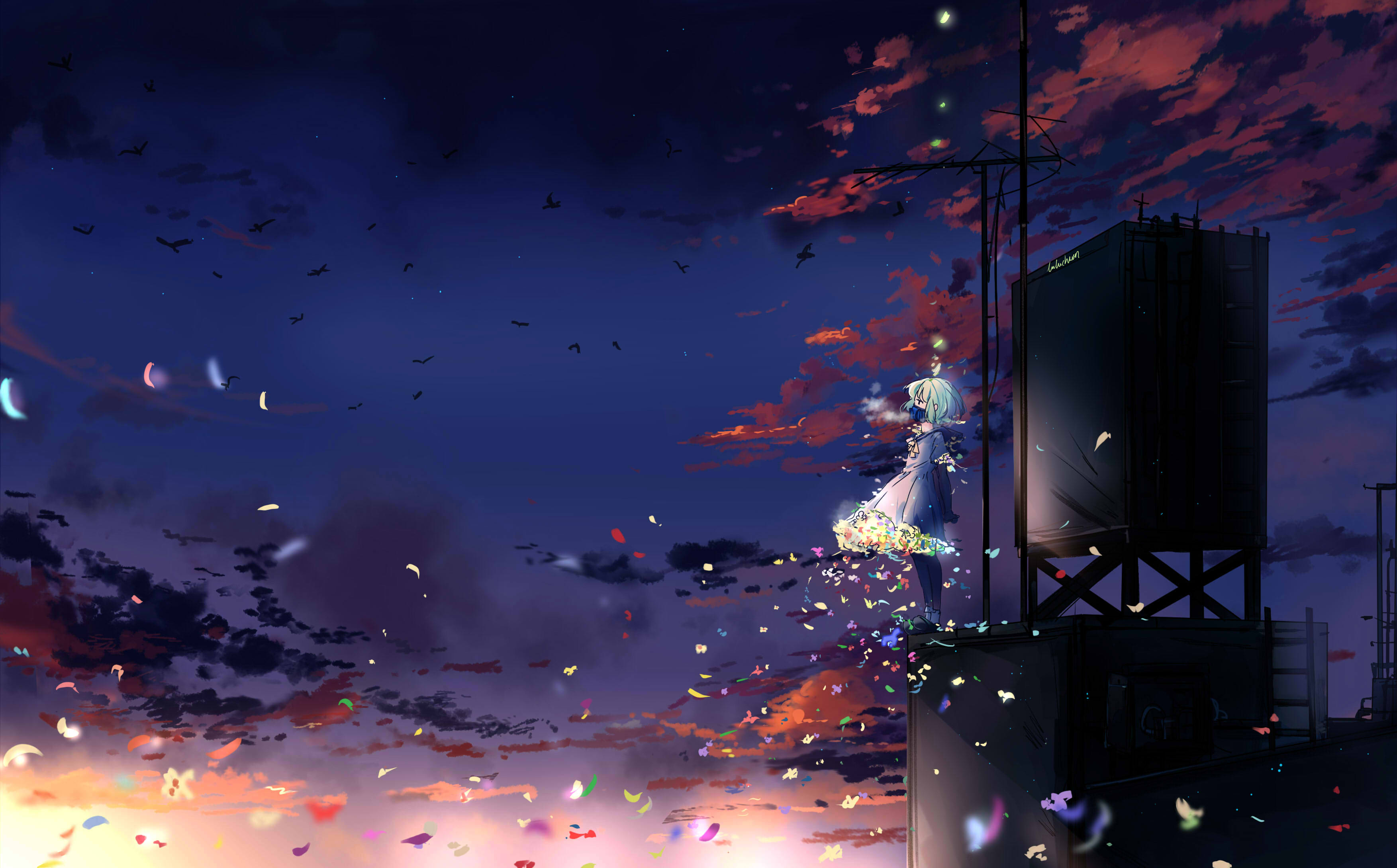 Anime Girl Spreading Flowers Wallpaper