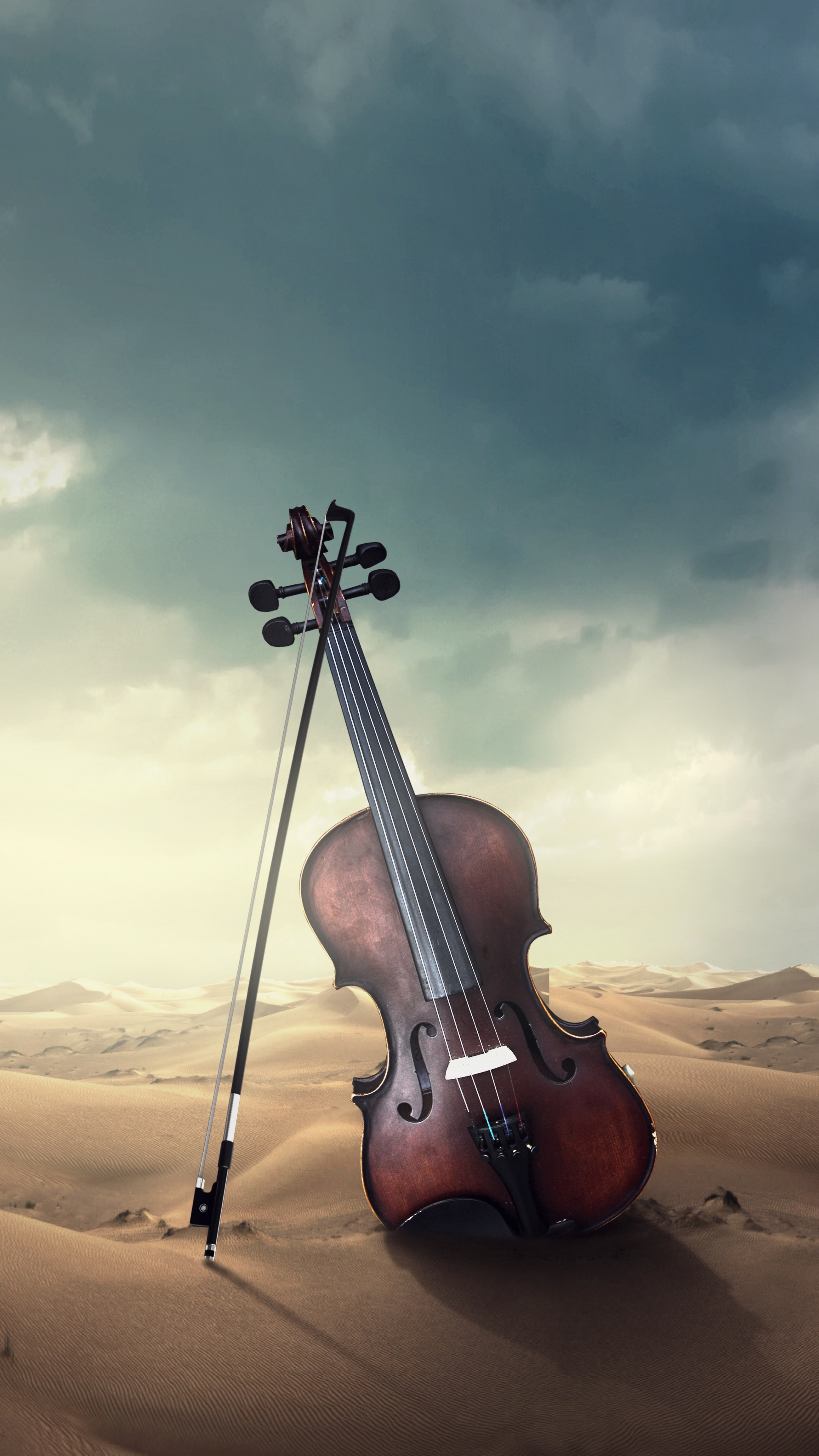 Violin Wallpaper 4K, Musical, Desert, Storm