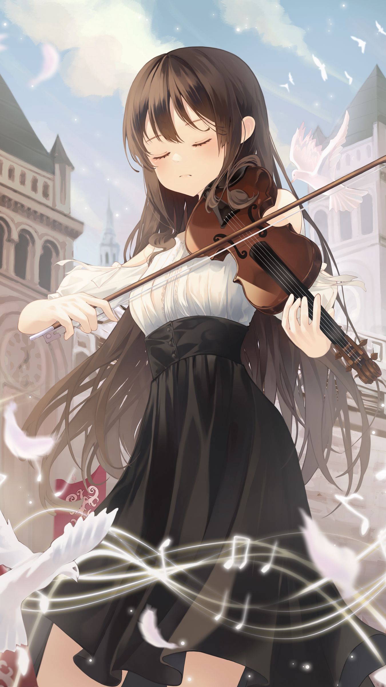 wallpaper 1350x2400 girl, violin, music