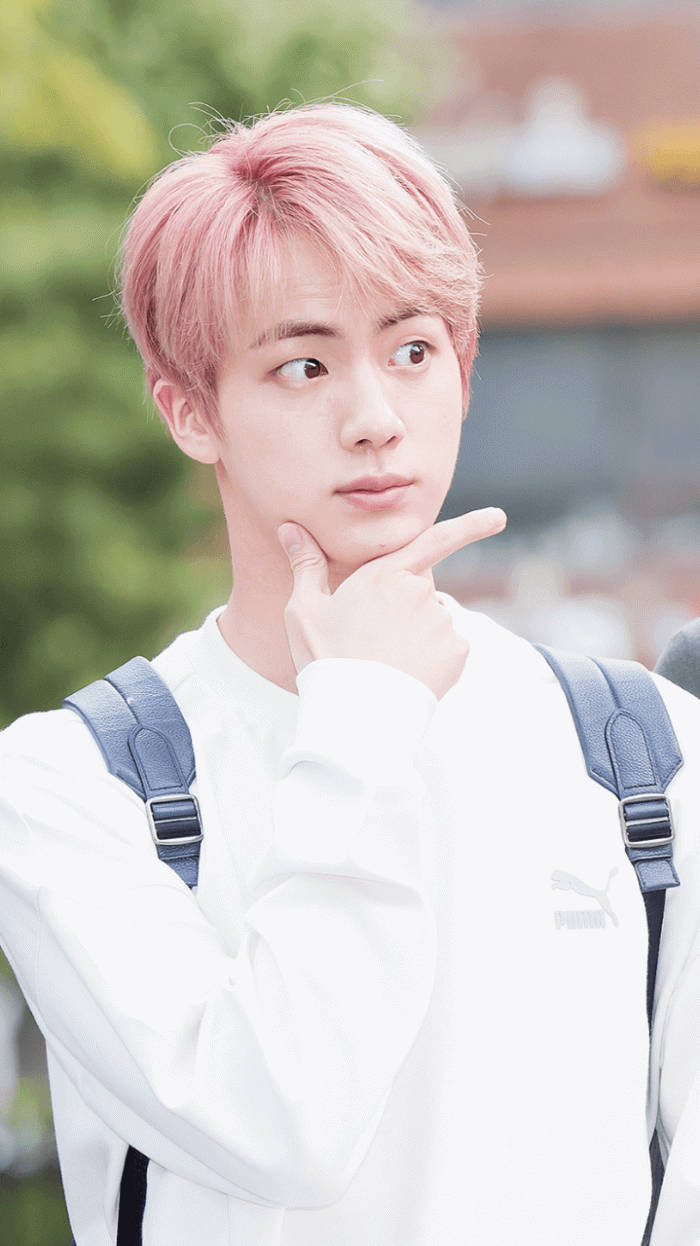 Jin BTS Cute Pink Hair Phone Wallpaper