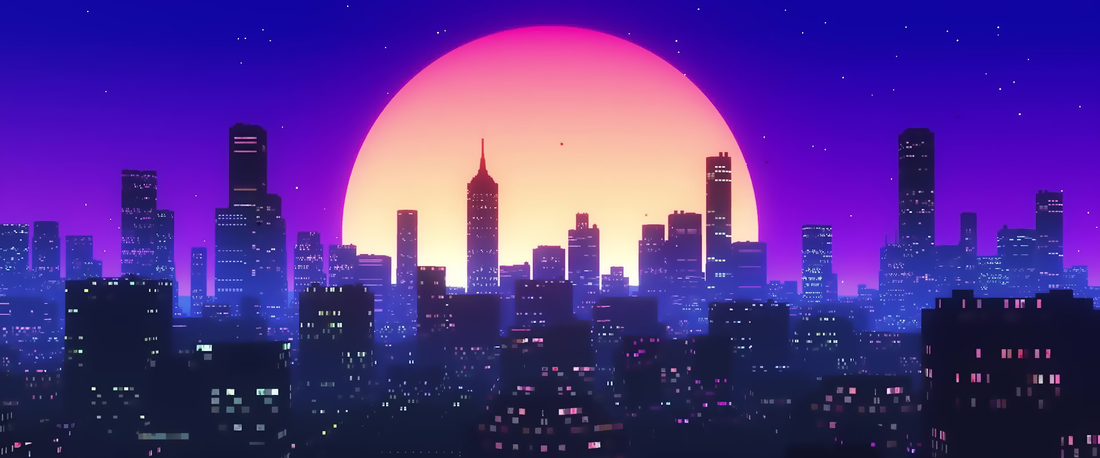 Minimalist City Night Buildings 4K