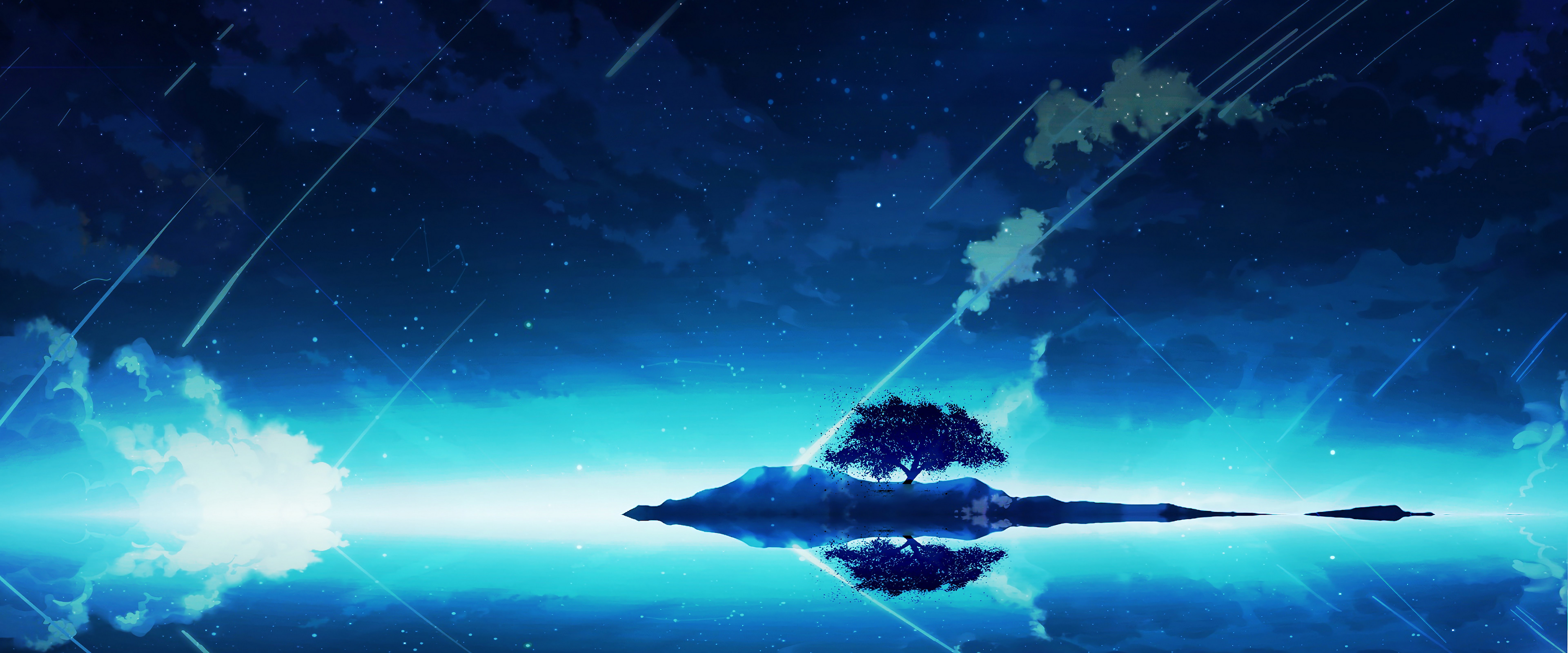 Anime Scenery Night Sky Clouds Horizon