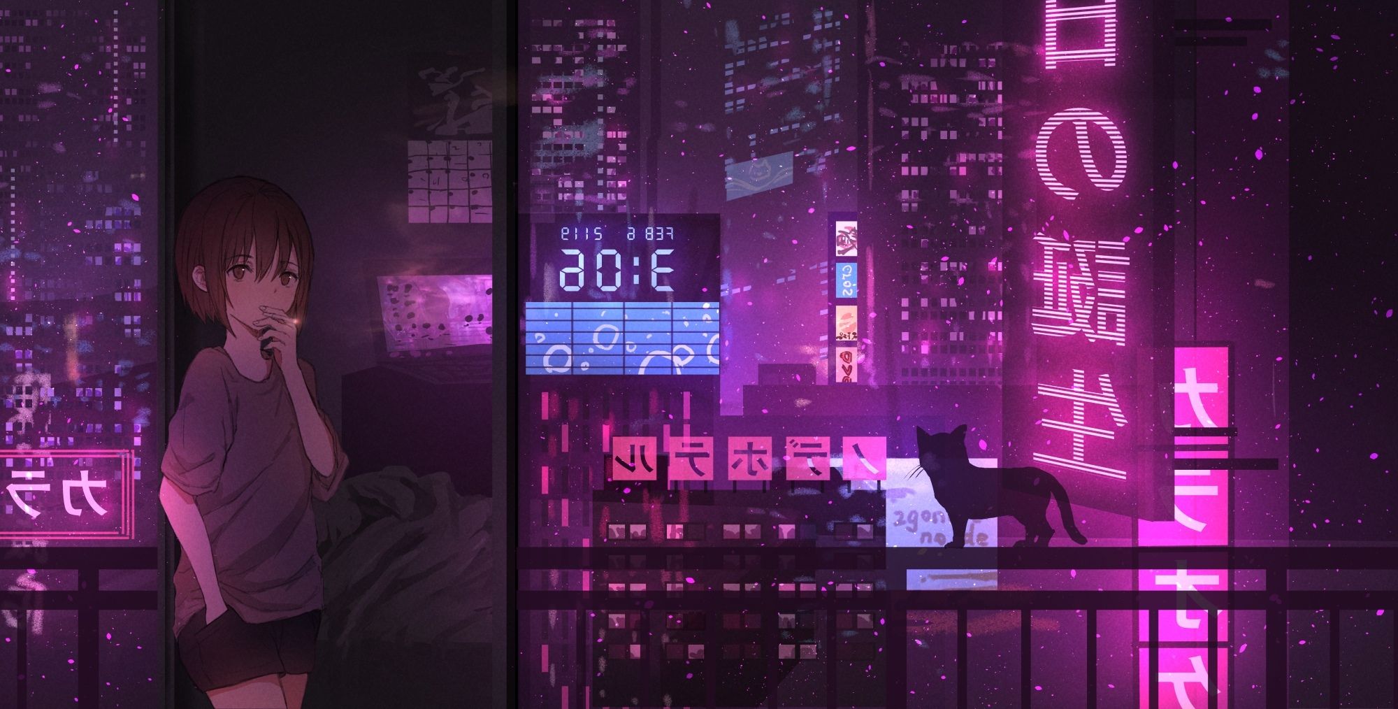 Neon evening. Anime wallpaper