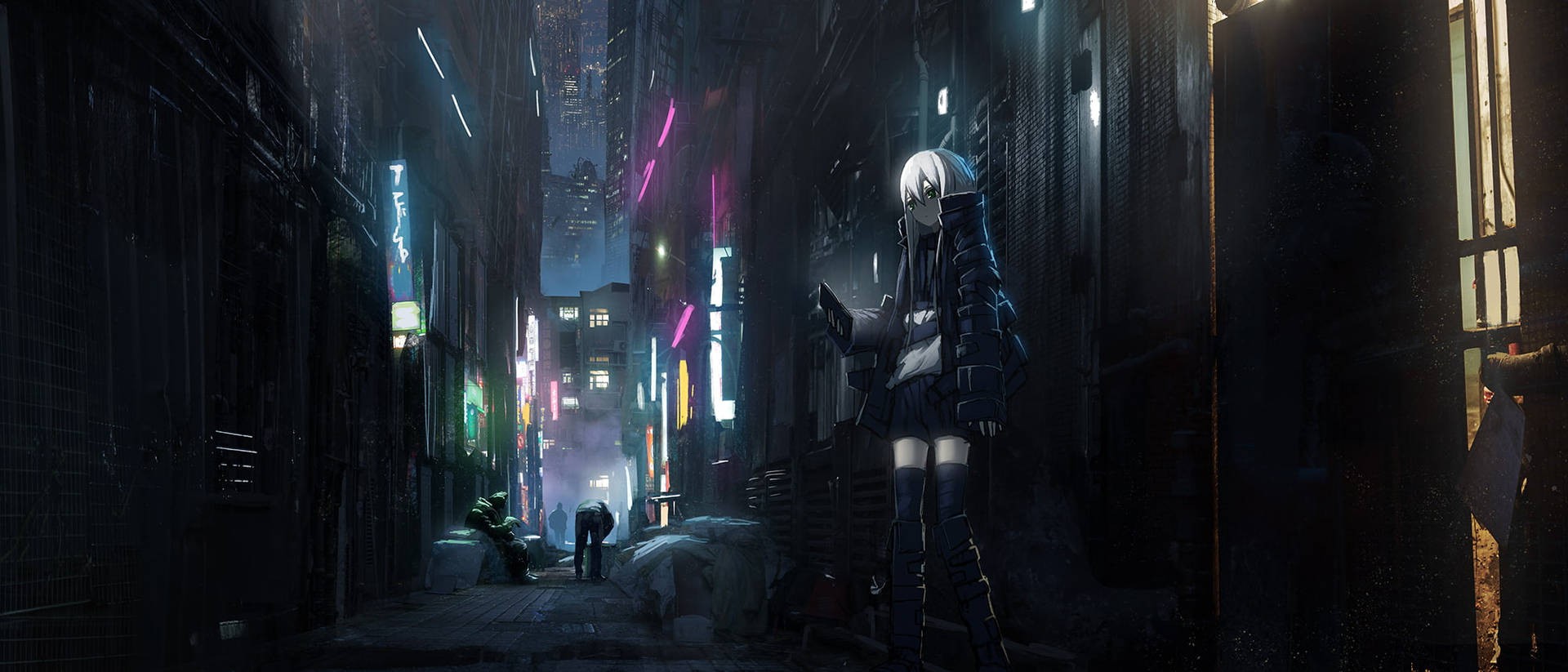 Download Neon City Dark Anime Aesthetic Desktop Wallpaper