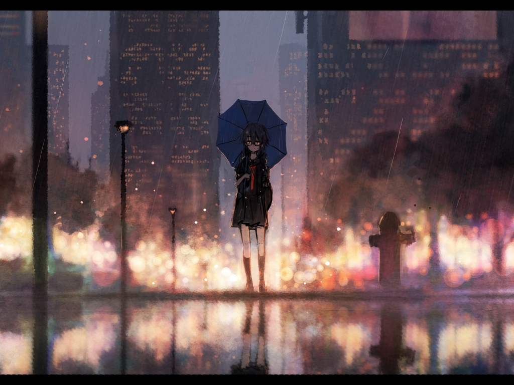 Wallpaper girl, anime, outdoor, rain