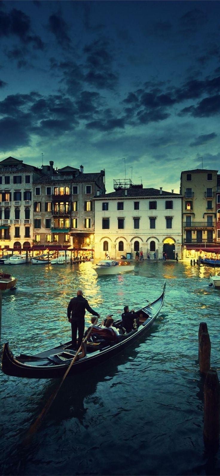 Venice Italy Boats Buildings Night