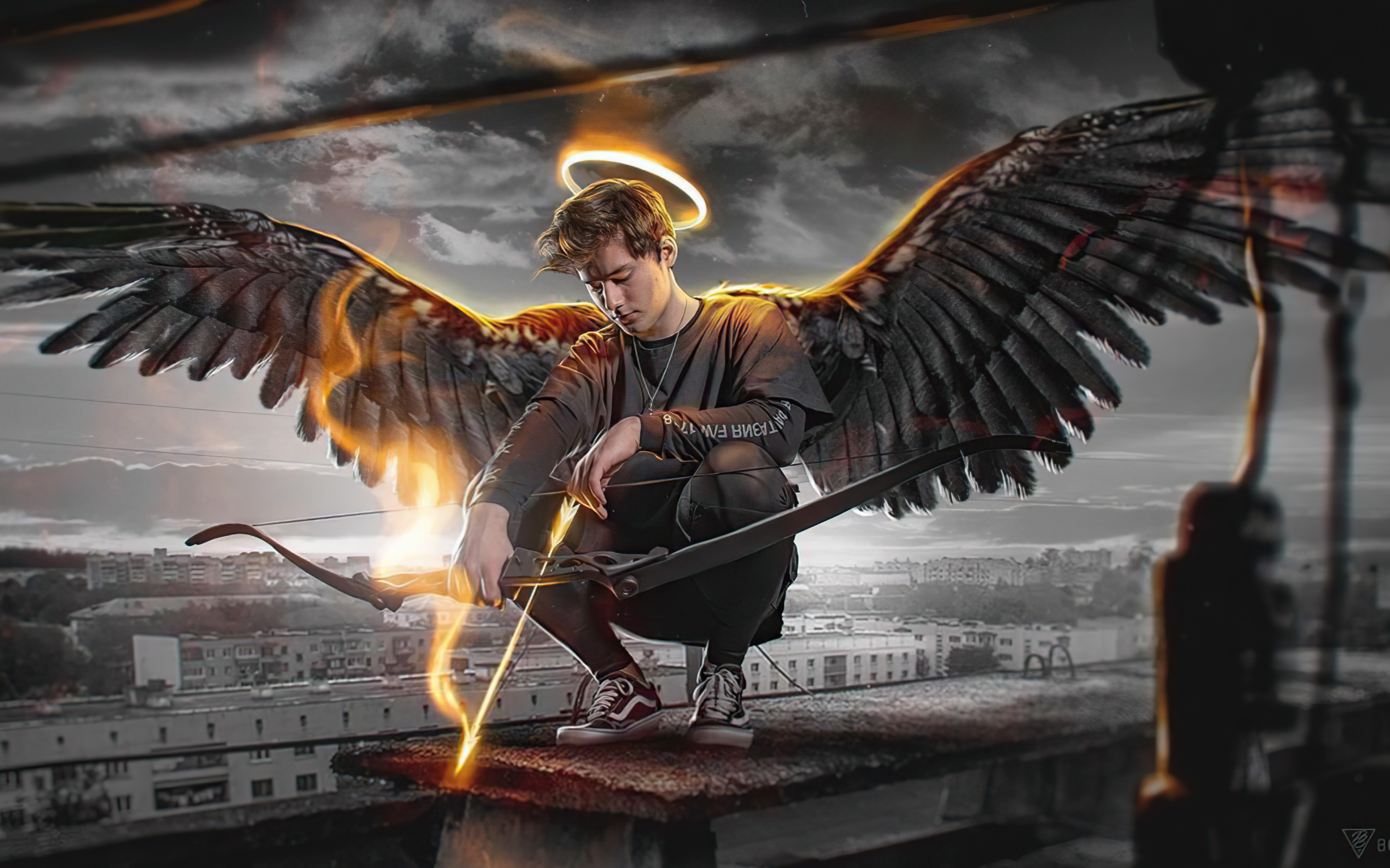 Angel Boy With Dark Wings 4k