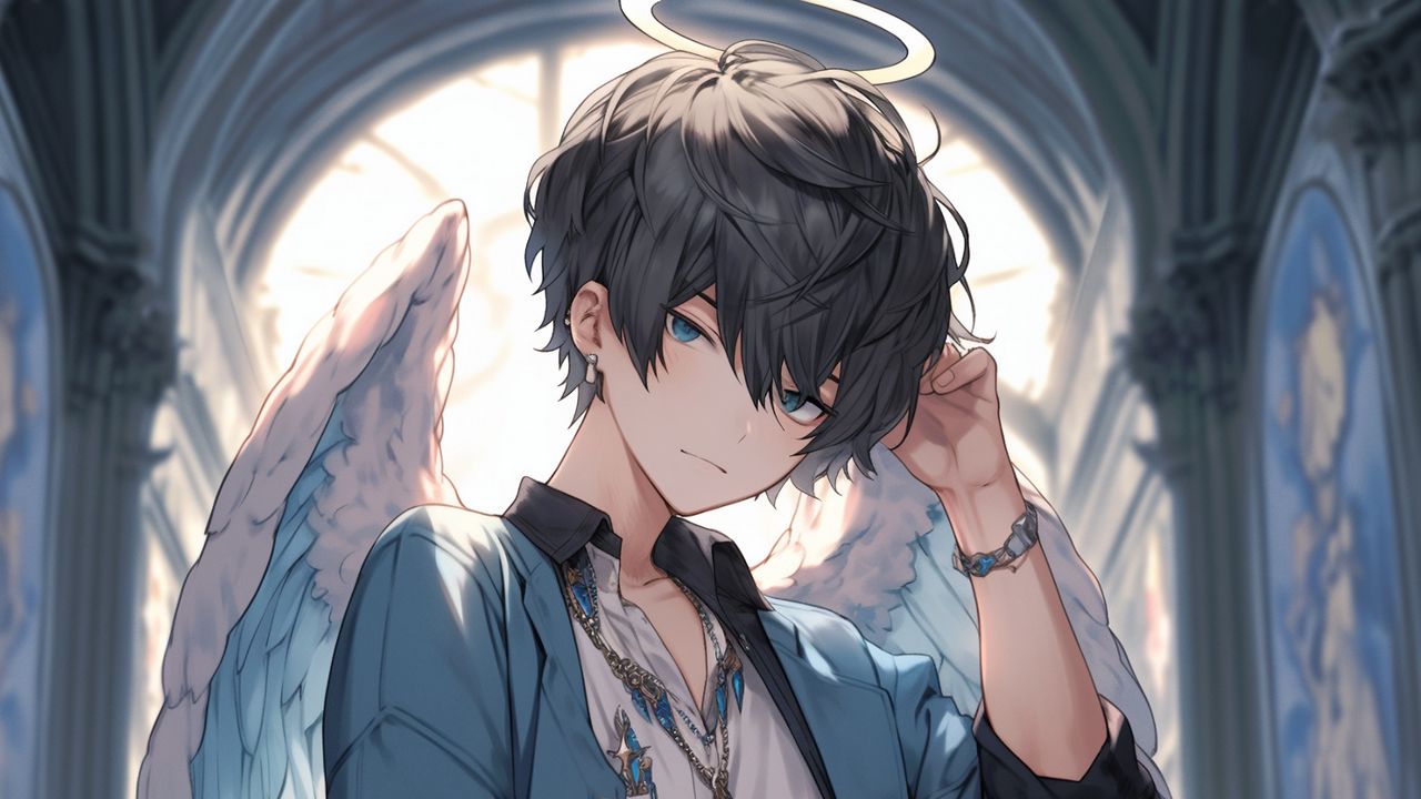 Wallpaper guy, angel, halo, wings