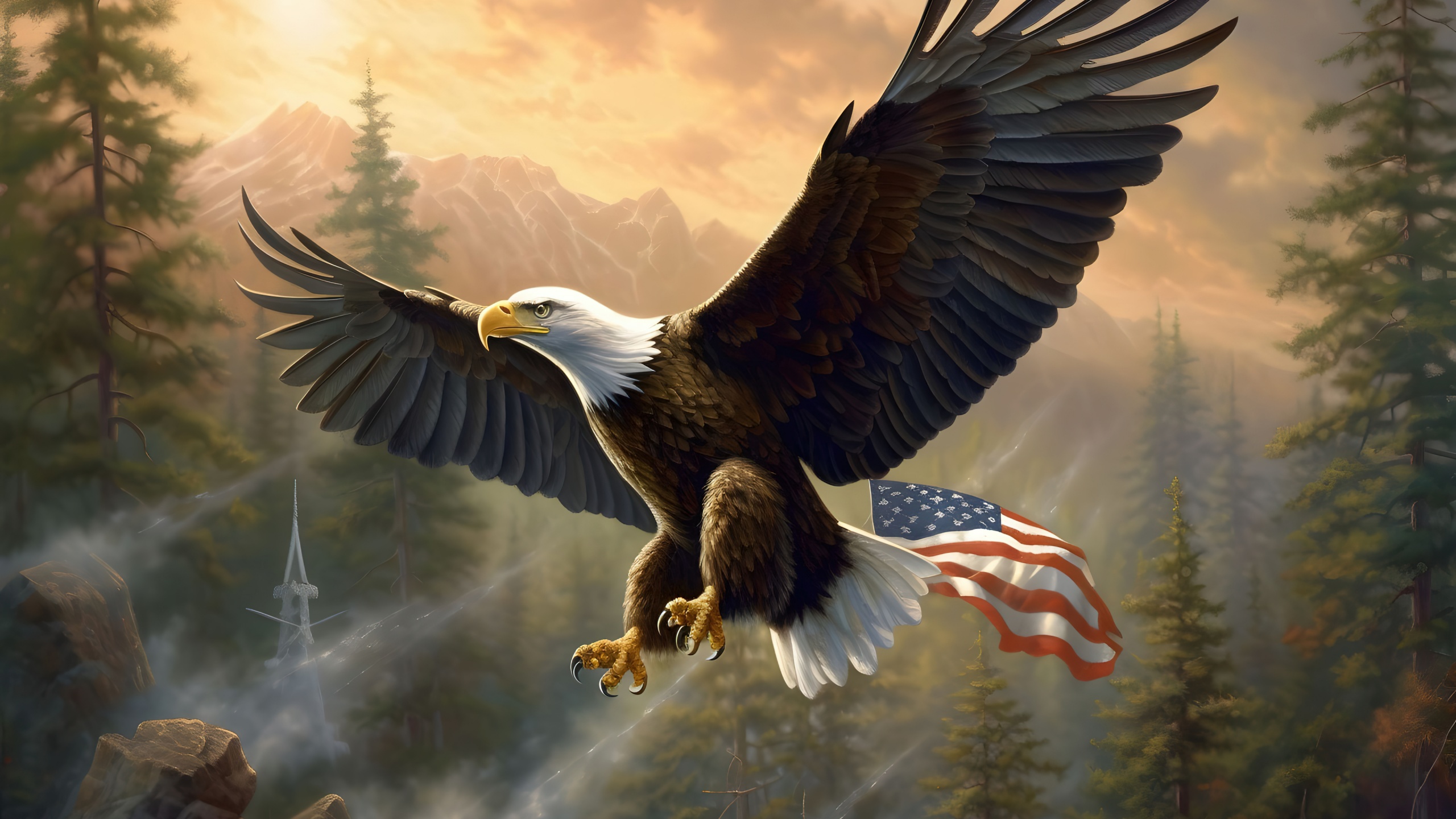 Wallpaper 4K, Bald eagle, Independence Day