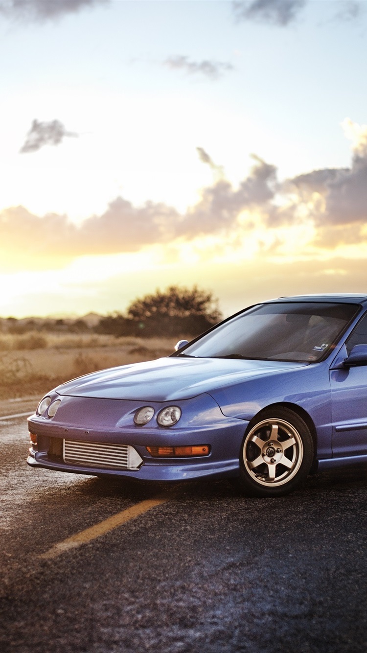 Honda Acura Sedan, blue car 750x1334