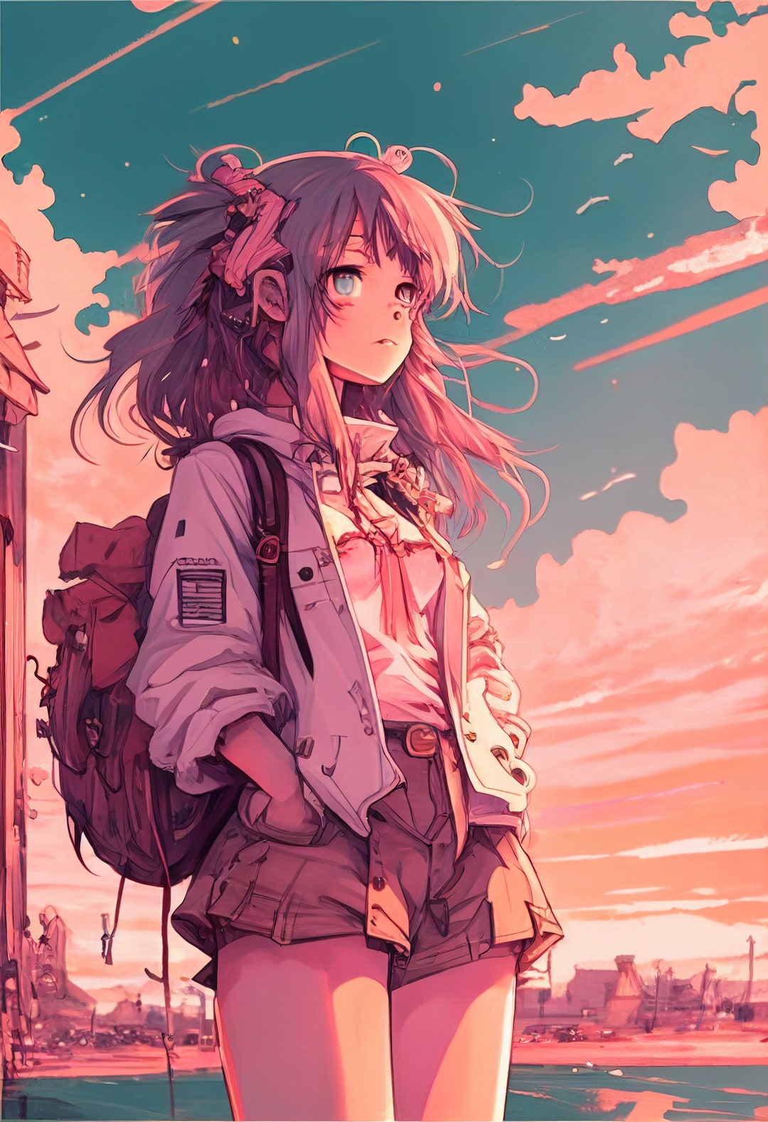 Anime Girl Pastel Skies Phone Wallpaper