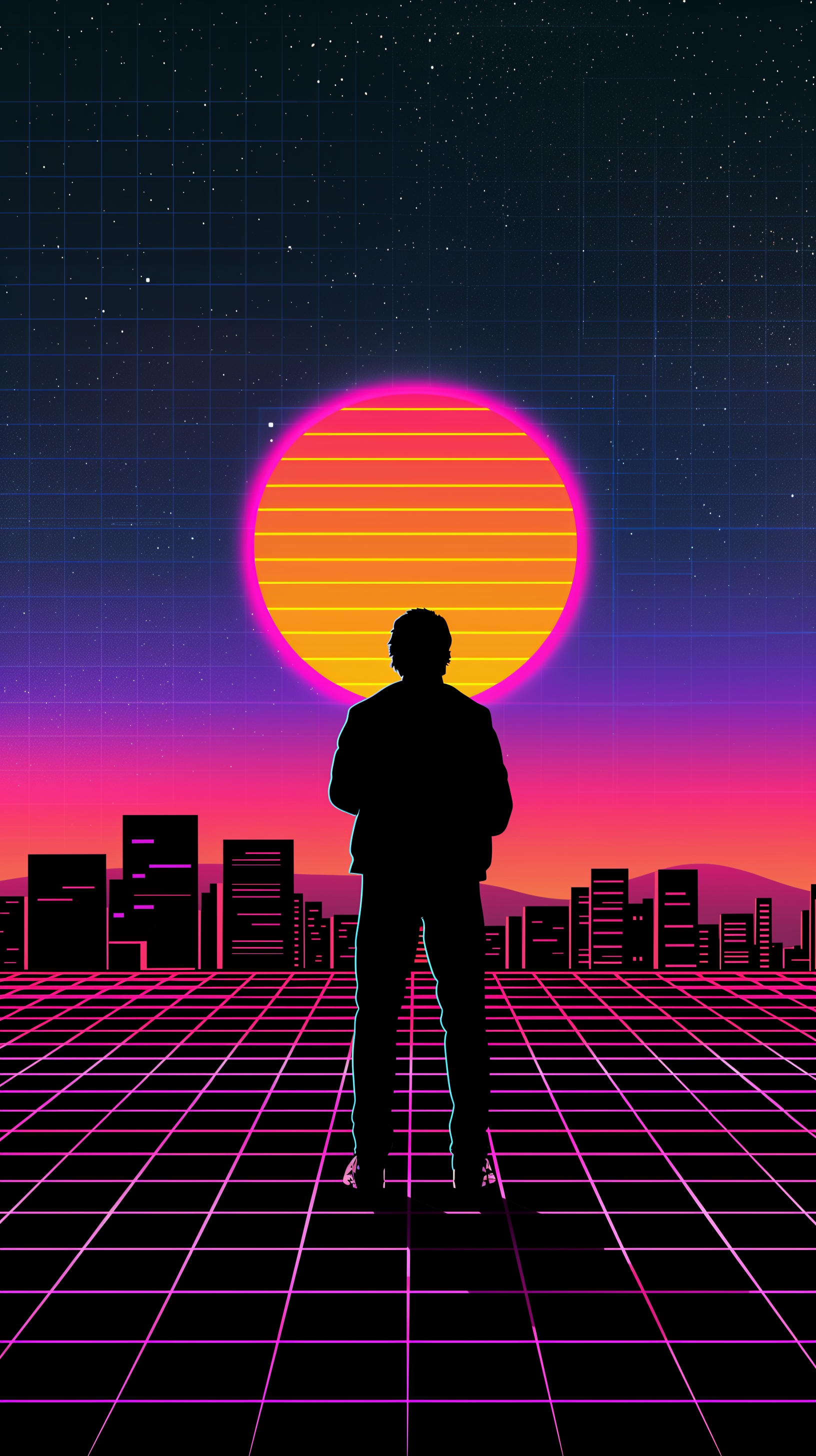 Retro Sunset Silhouette Wallpaper