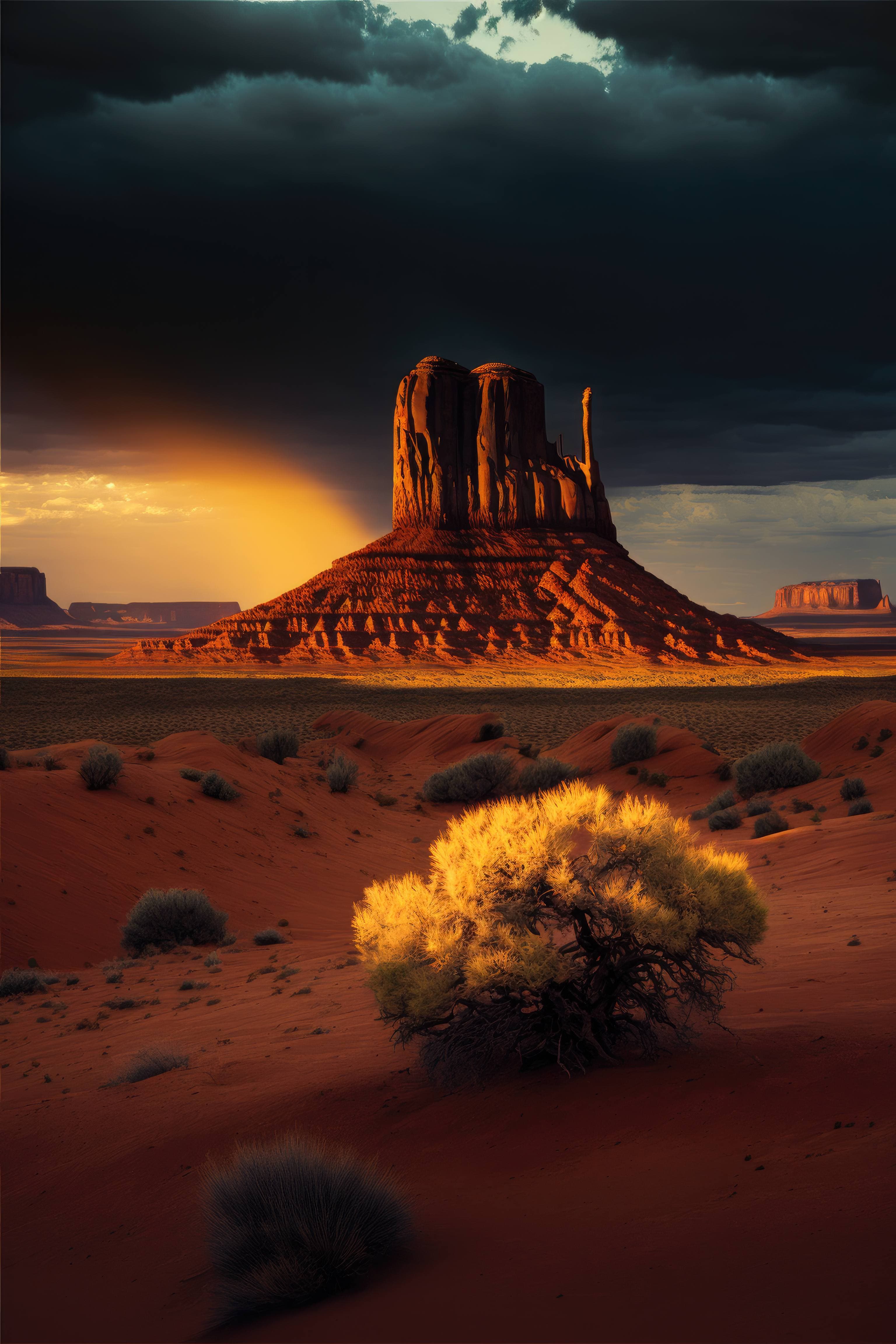 In Monument Valley, Utah, the sun sets