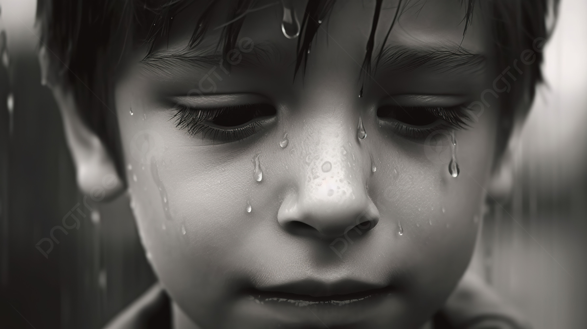 Black And White Image Of A Crying Boy