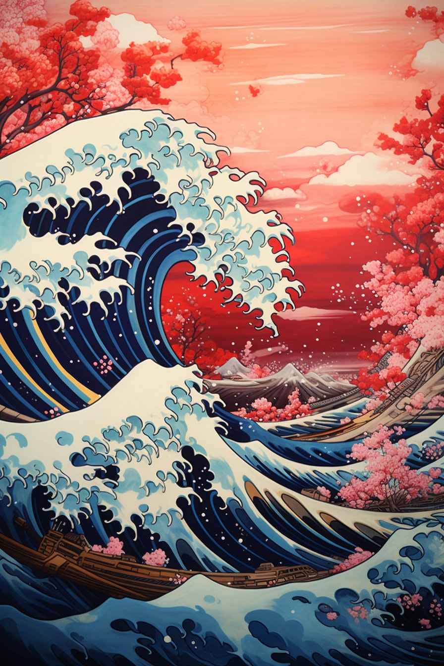 The Great Wave With Cherry Blossom