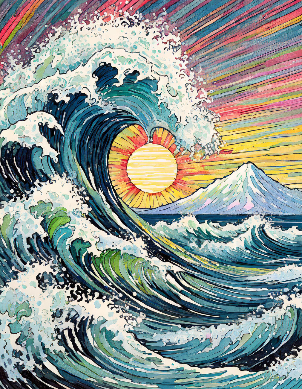 Great Wave Impressionist Wall Mural