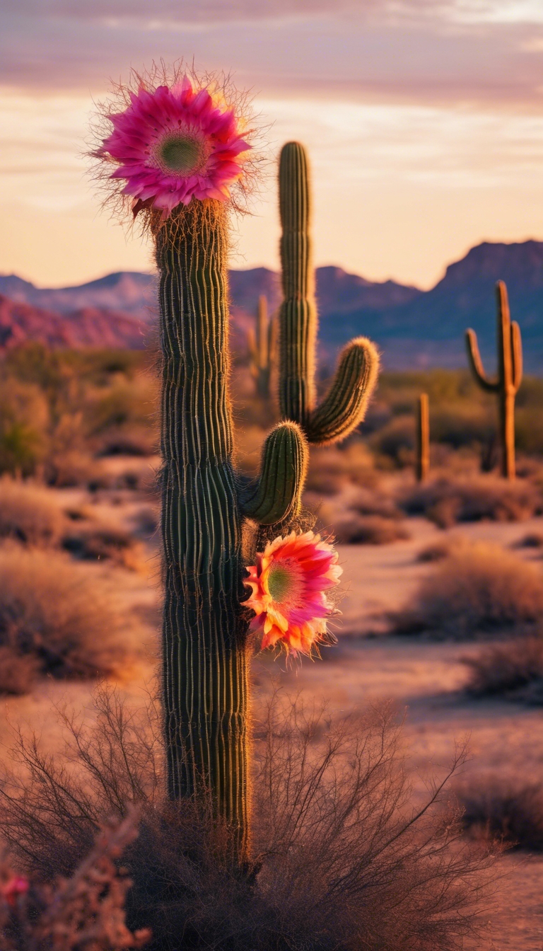 large, blooming saguaro cactus