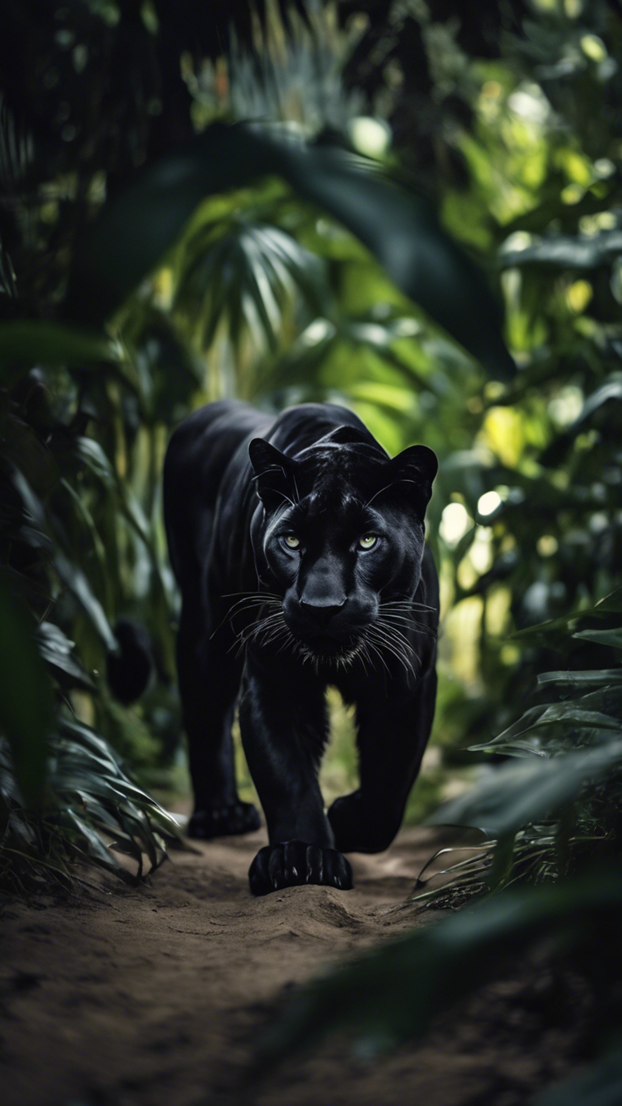 A sleek black panther prowling in