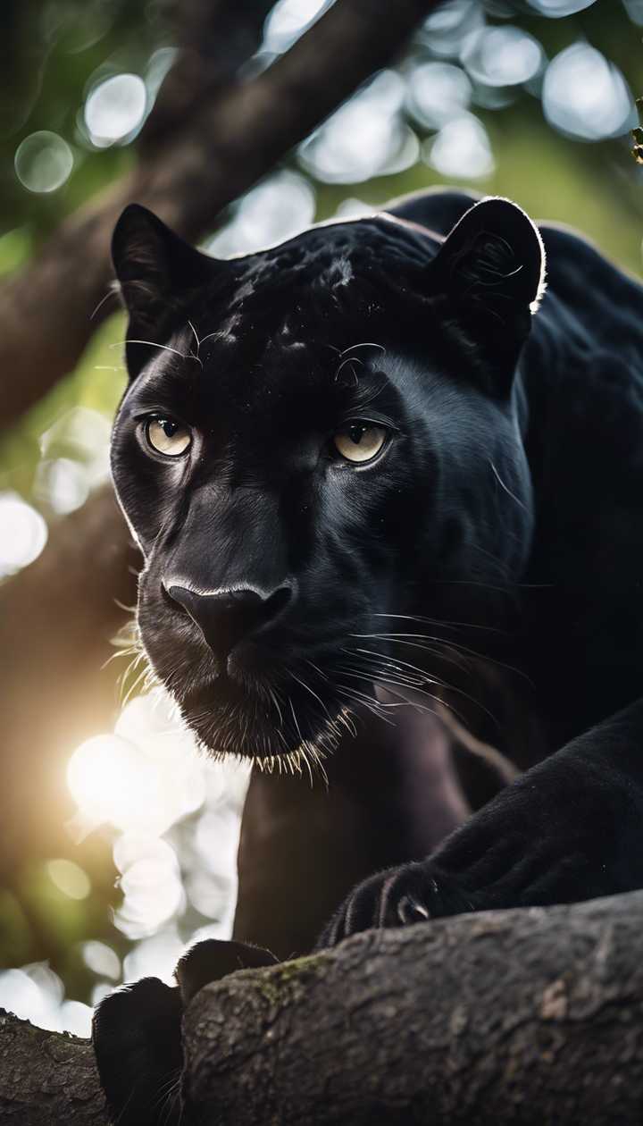 A mysterious black panther perched high