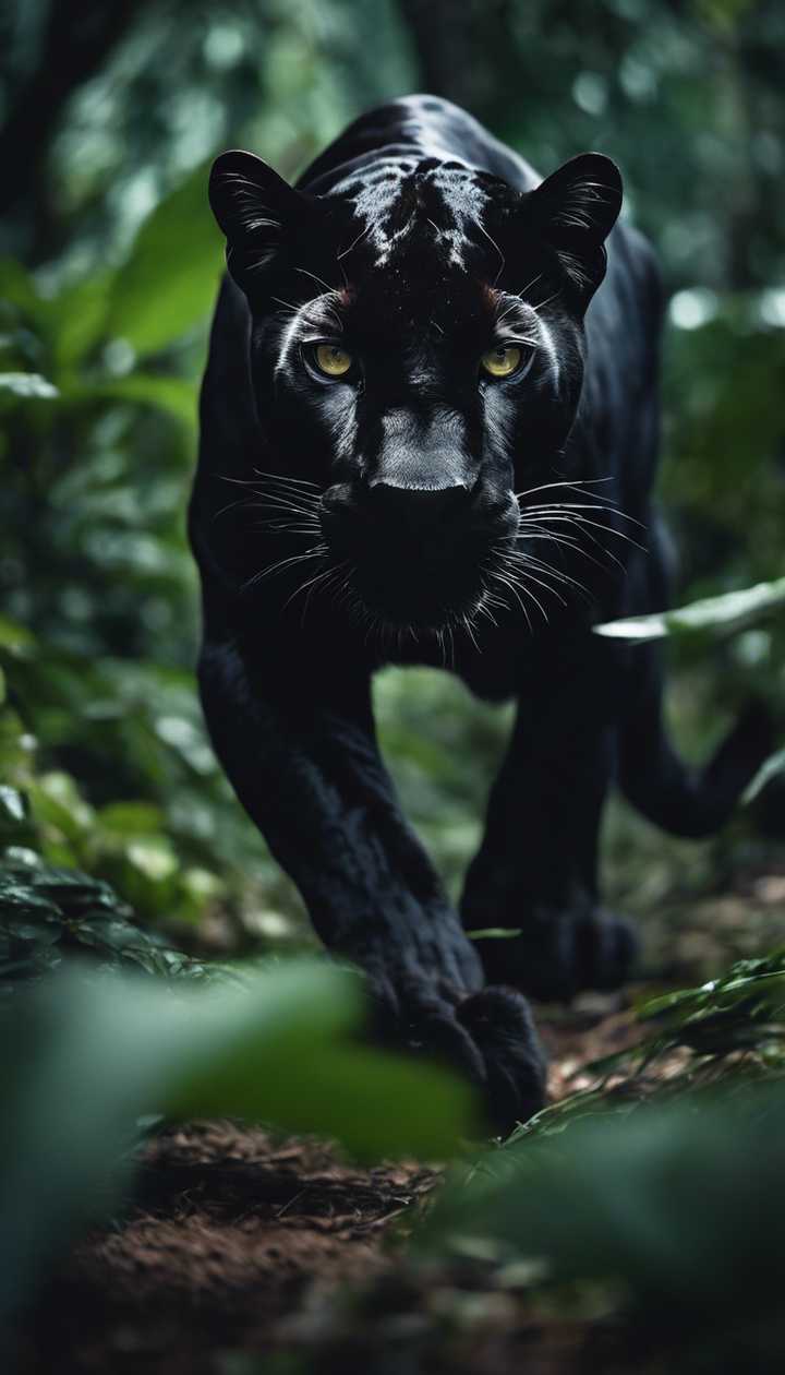 A black panther prowling through a