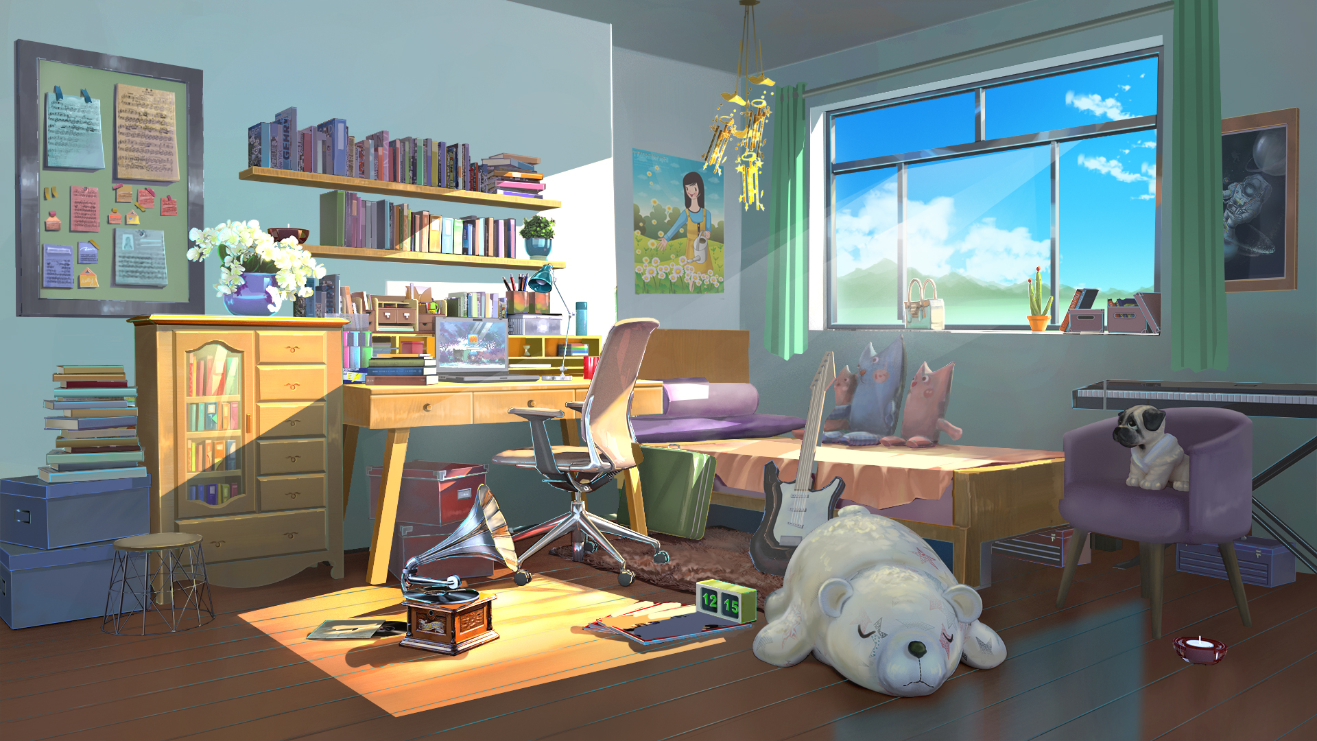 Download Teddy Bear Anime Room Anime Room HD Wallpaper by 行之LV