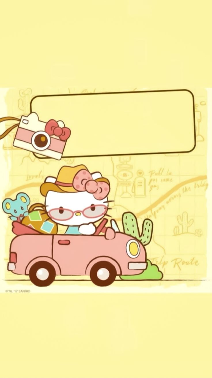 Hello Kitty Driving a Pink Car