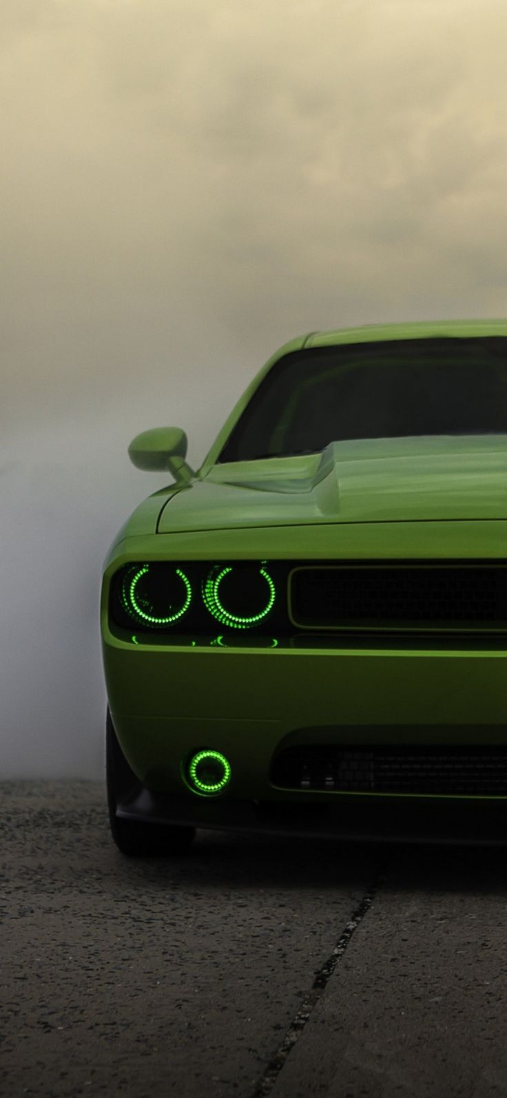Green Dodge Challenger With Smokey Background 4K HD Wallpaper