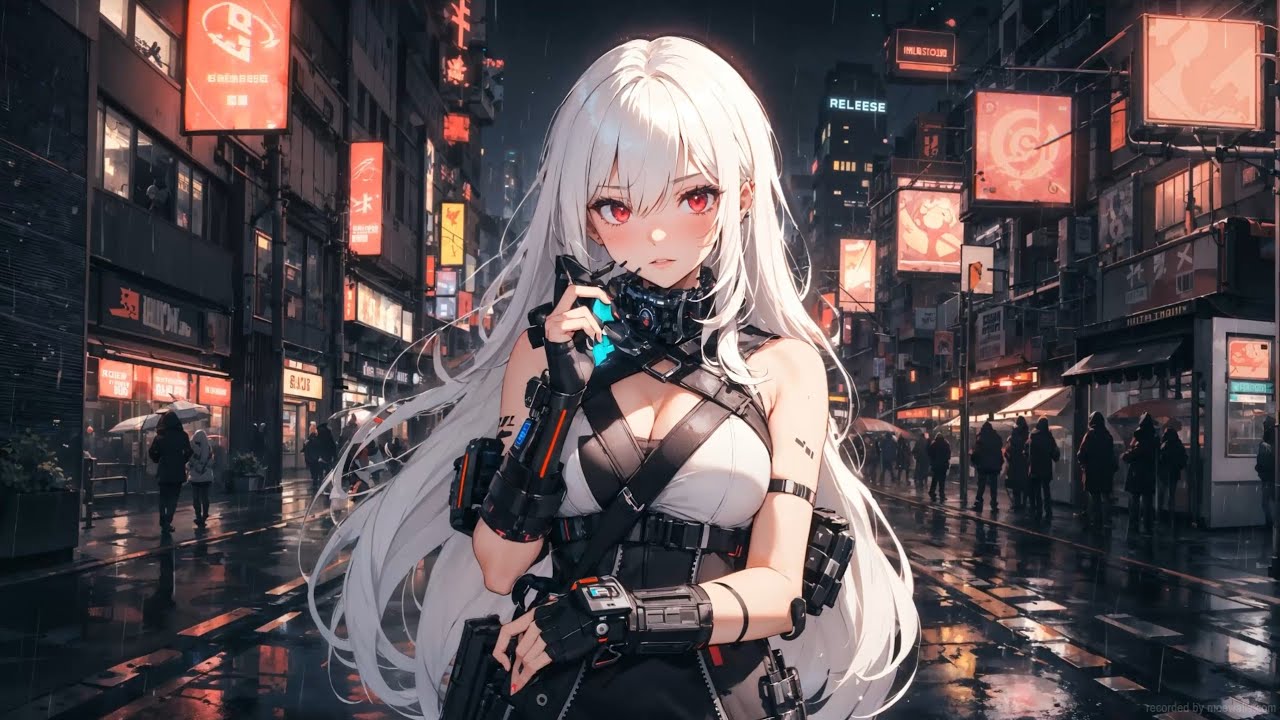 Live Wallpaper. Cyberpunk Anime Girl