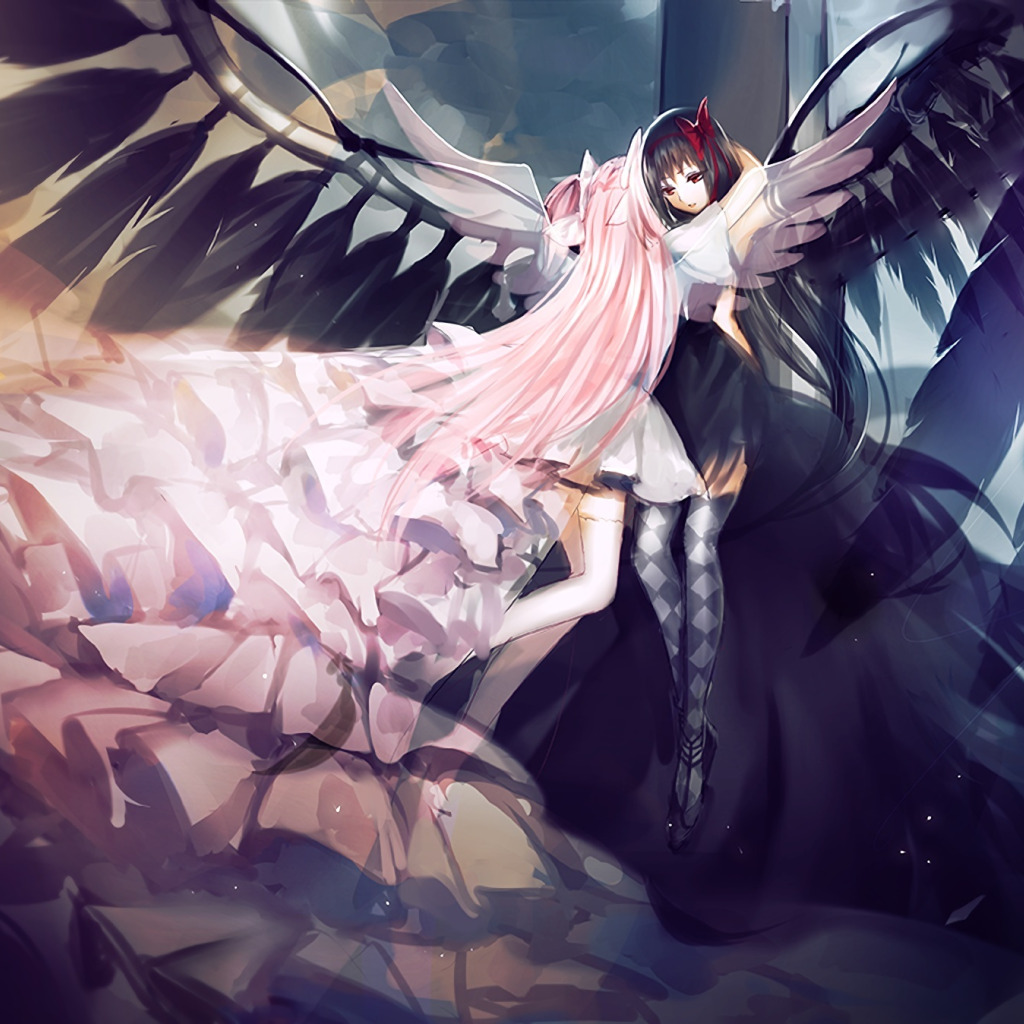 wallpaper girls, wings, anime, feathers