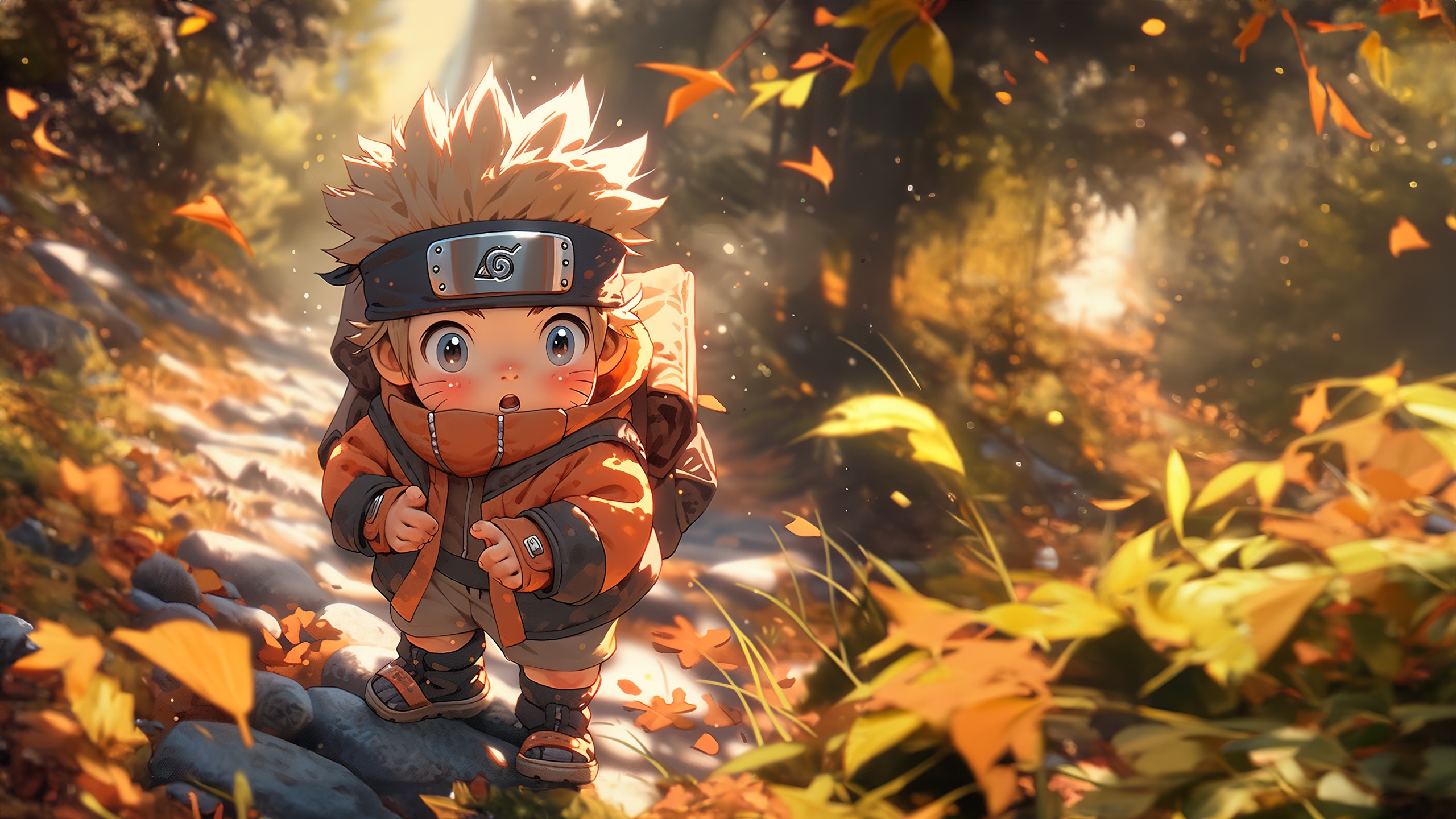 Naruto Uzumaki Wallpaper 4K, Autumn, Chibi, Digital Art
