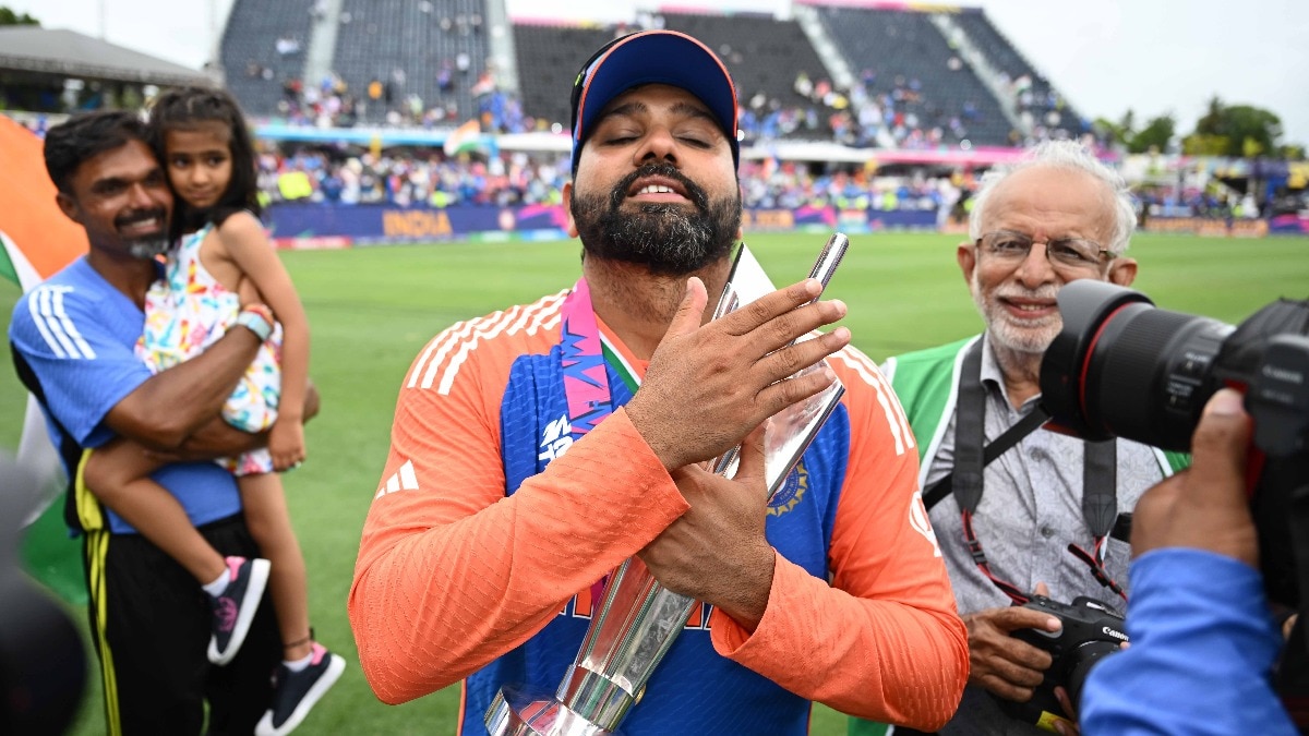 Rohit Sharma poses with T20 World Cup