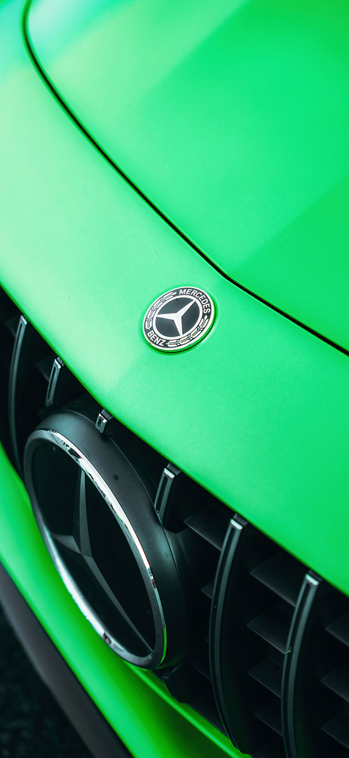 Green Mercedes Bonnet 4K Phone Wallpaper