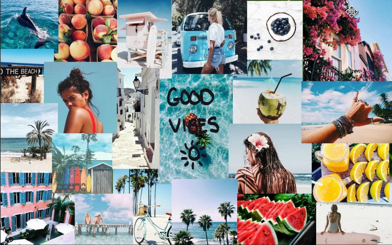 Download free Girl And Sea Aesthetic Collage Laptop Wallpaper