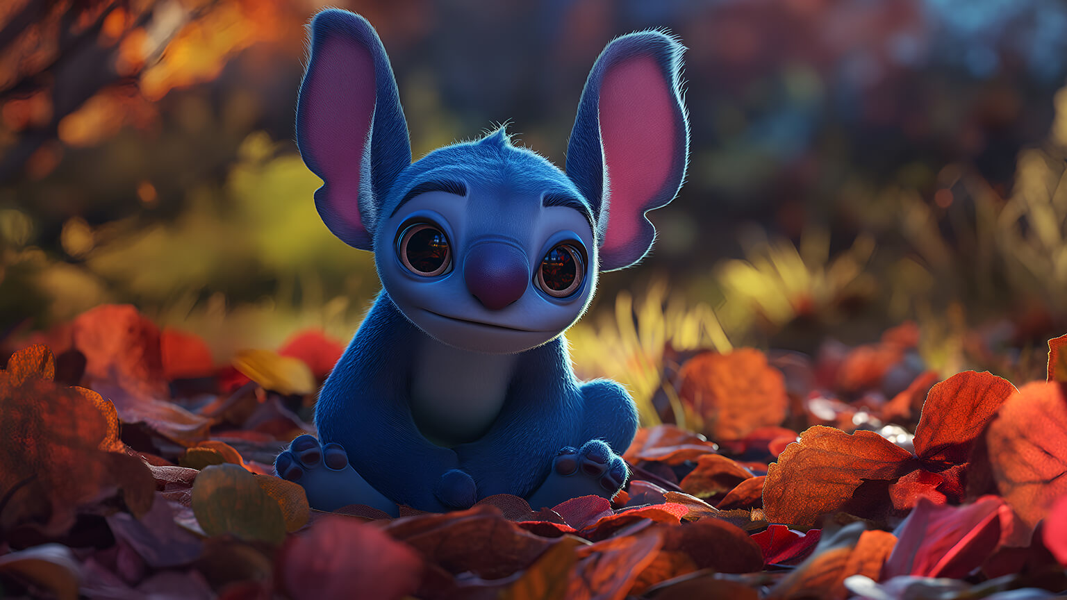 Stitch on Autumn Leaves Desktop