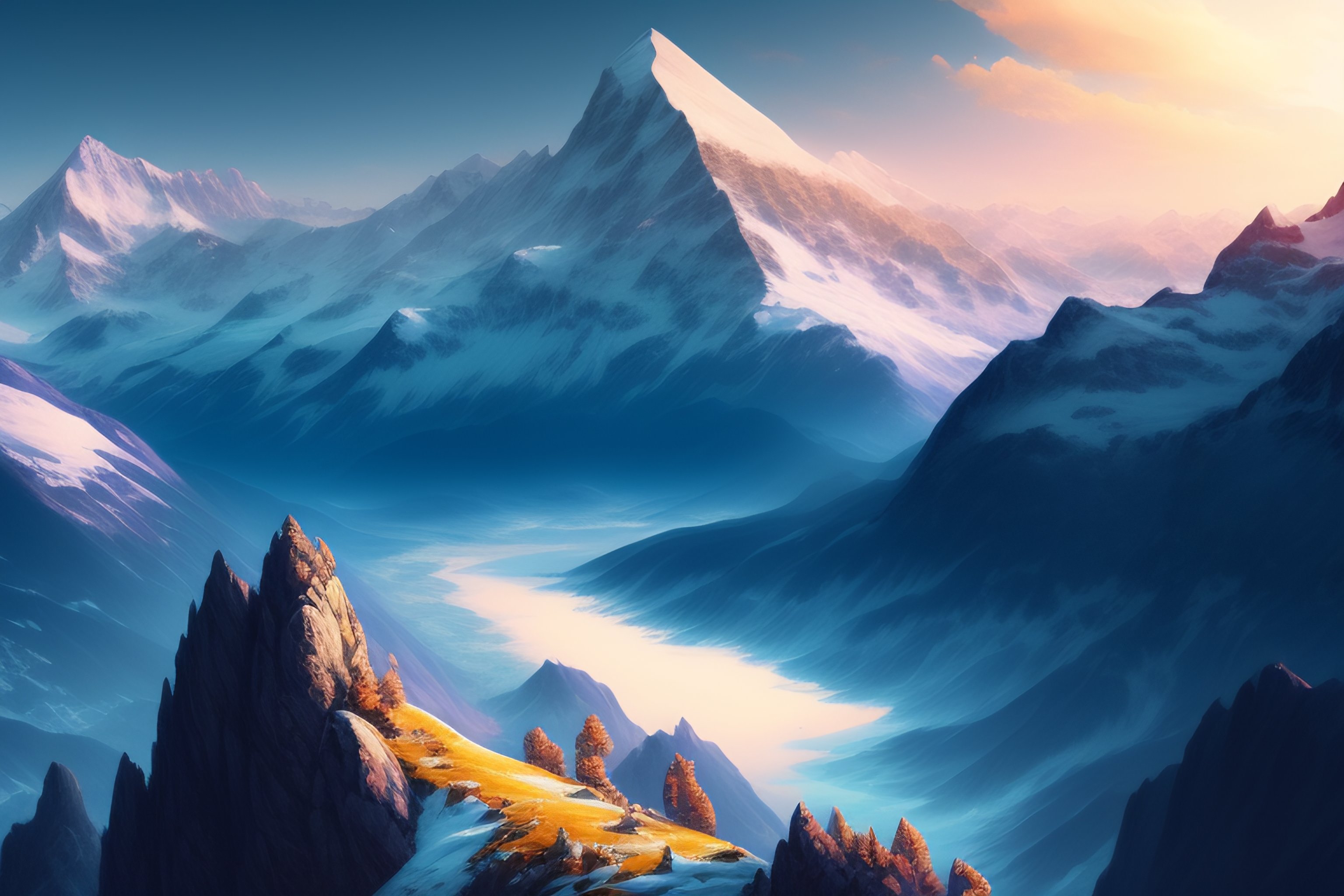 mountains, alpes, digital painting